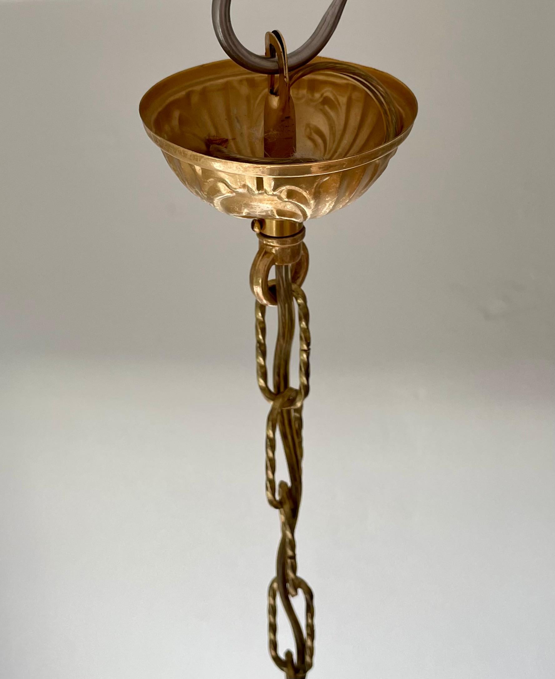 Bohemian Textured Art Glass Gilt Metal Globe Pendant, 1930s For Sale 6