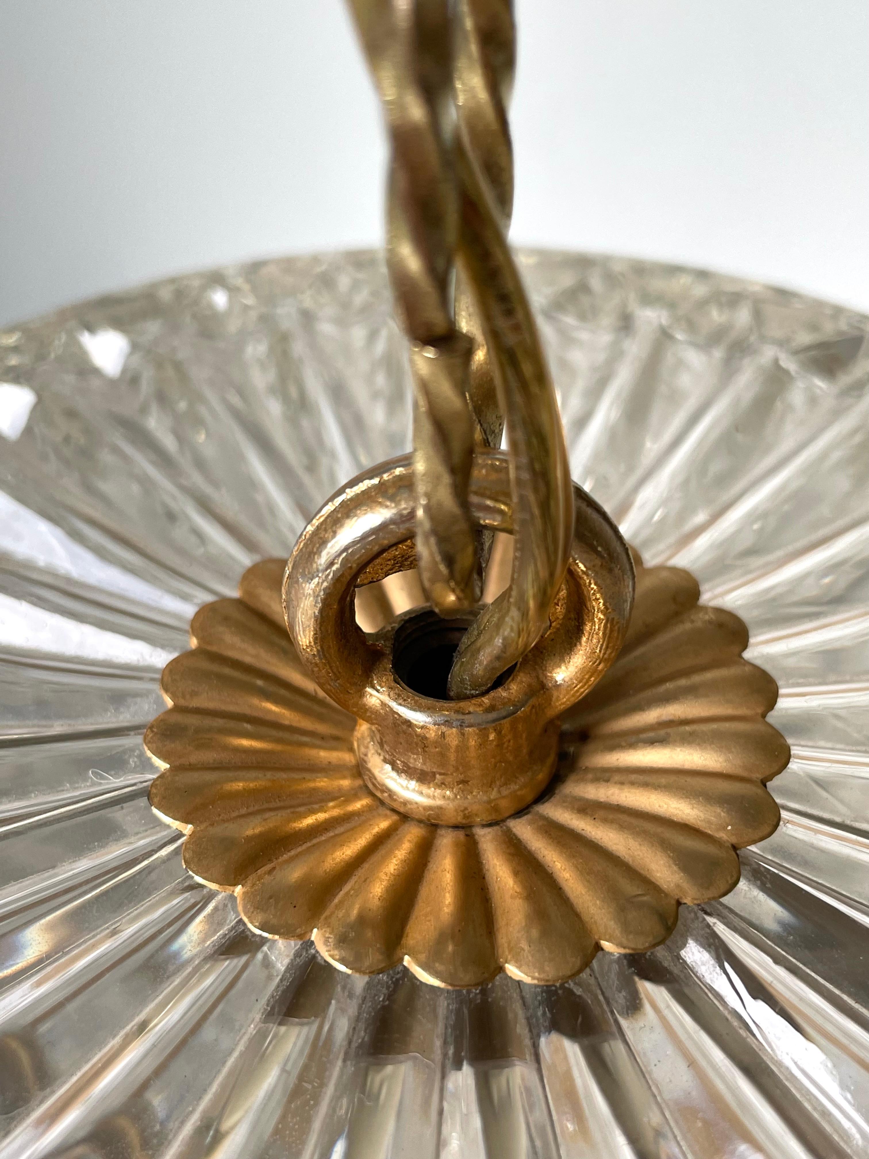 Bohemian Textured Art Glass Gilt Metal Globe Pendant, 1930s For Sale 9