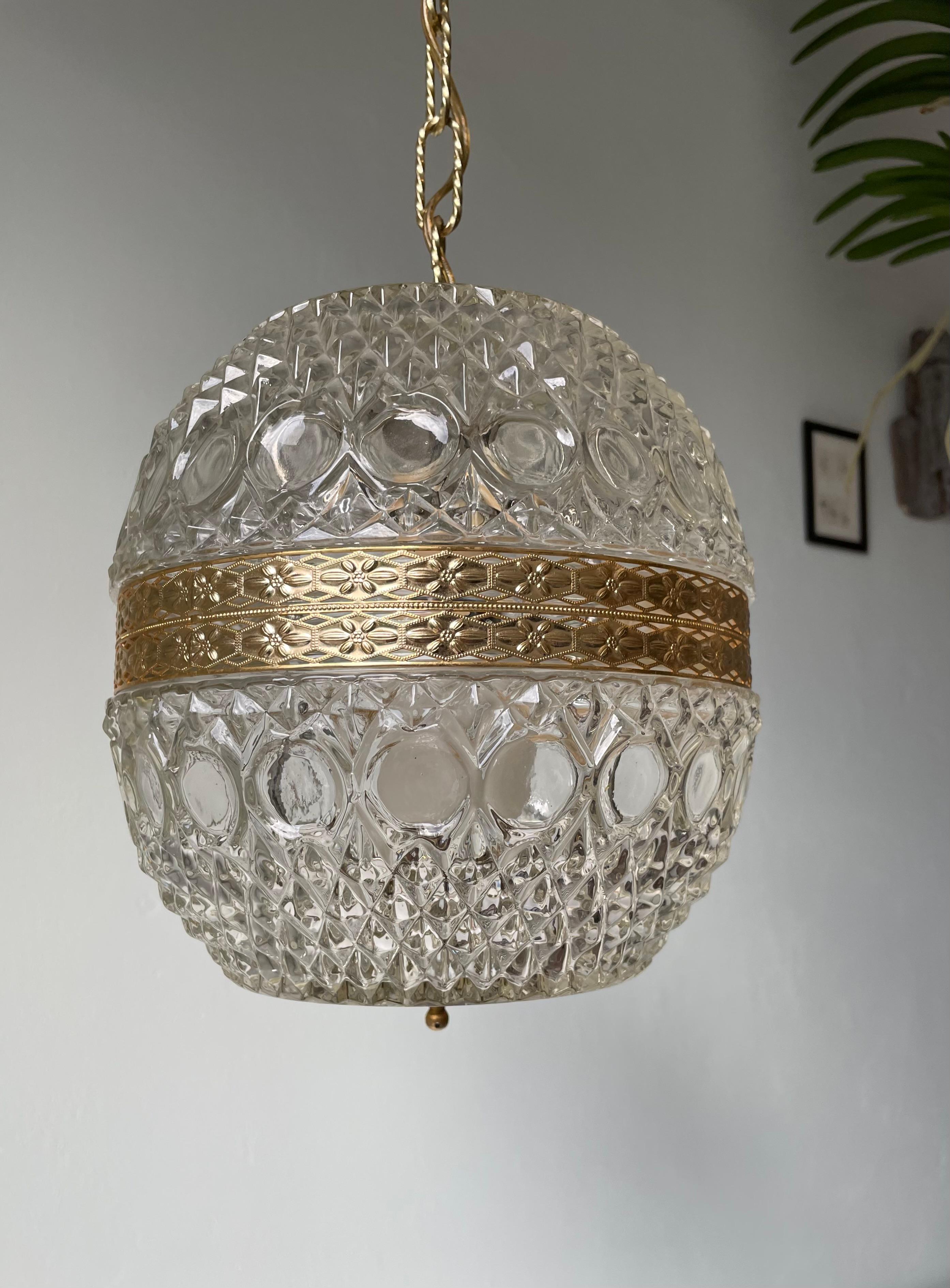 Bohemian Textured Art Glass Gilt Metal Globe Pendant, 1930s For Sale 1