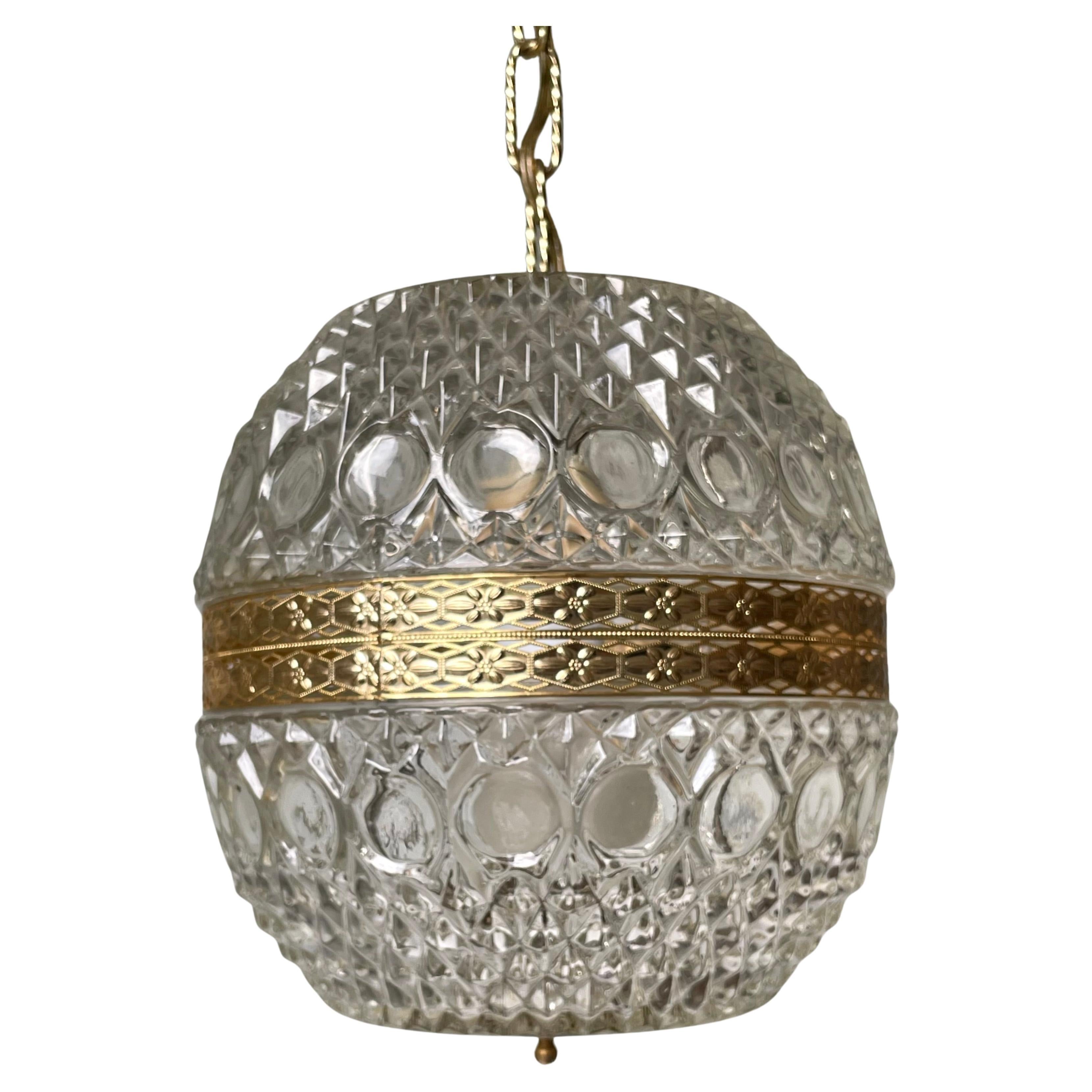 Bohemian Textured Art Glass Gilt Metal Globe Pendant, 1930s For Sale