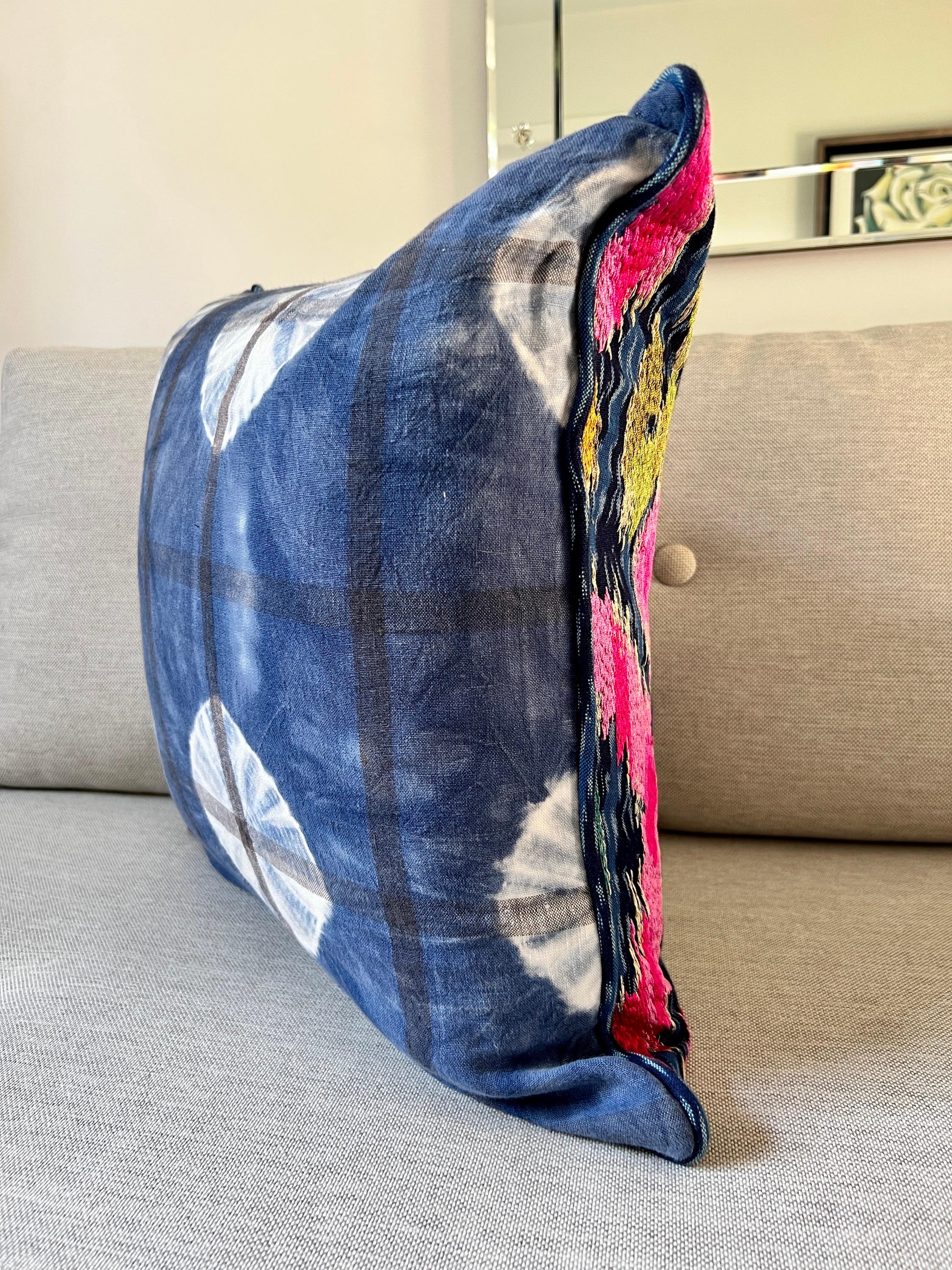 Textile Embroidered Ikat Bohemian Throw Pillow by La Maison Pierre Frey For Sale
