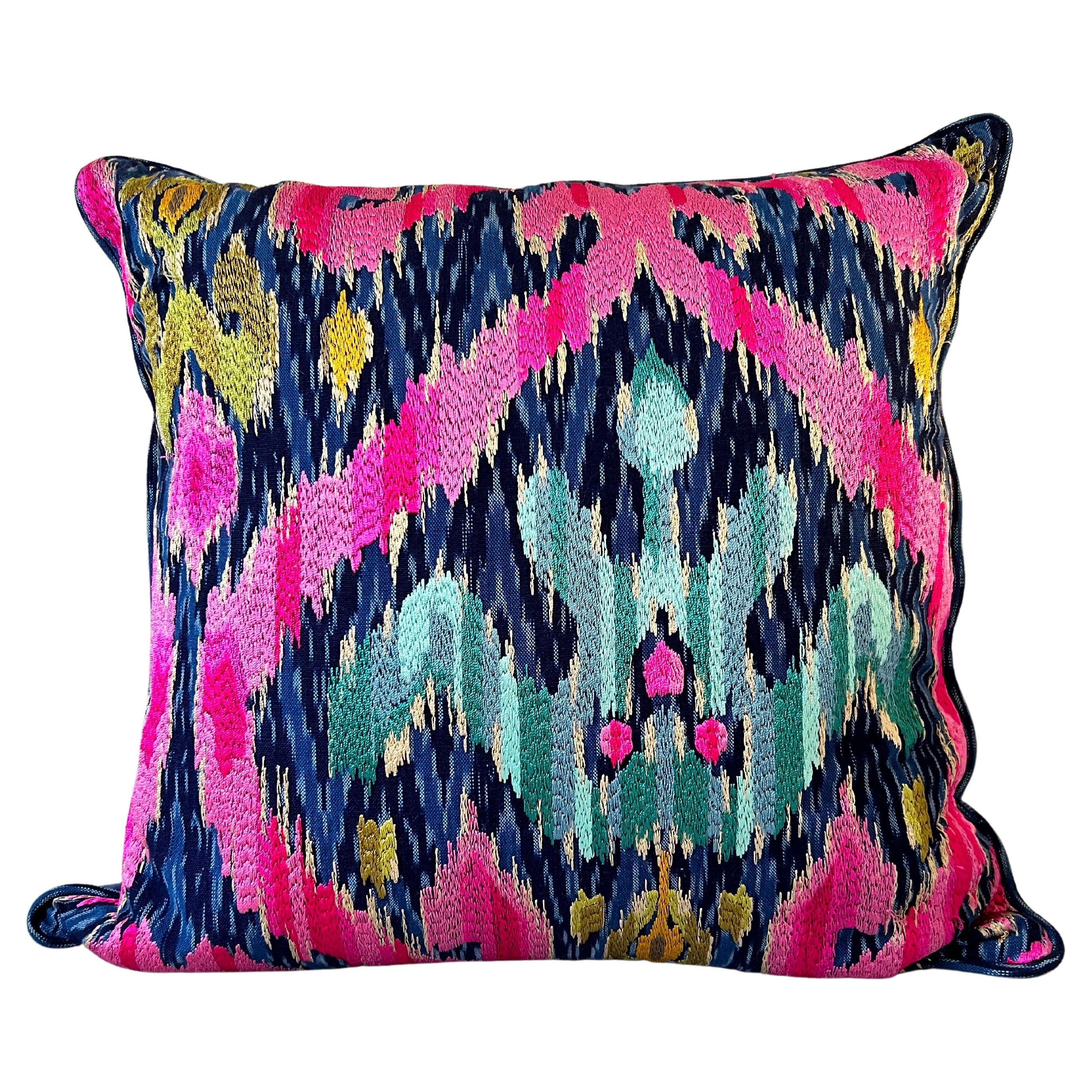 Bohemian Throw Pillow in Embroidered Ikat by La Maison Pierre Frey