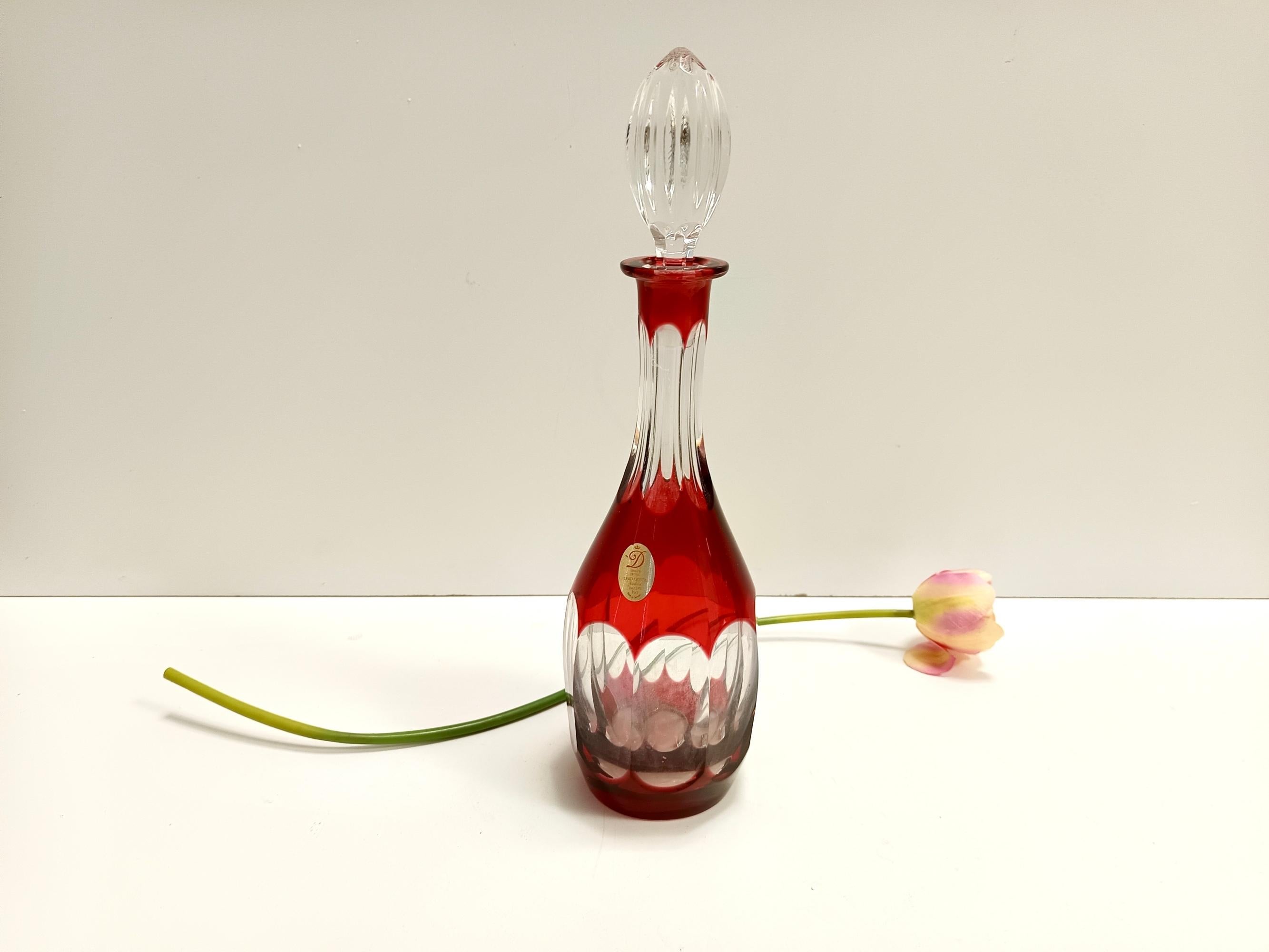 Post-Modern Bohemian Transparent and Red Crystal Decanter Bottle by Dresden Crystal, Italy For Sale