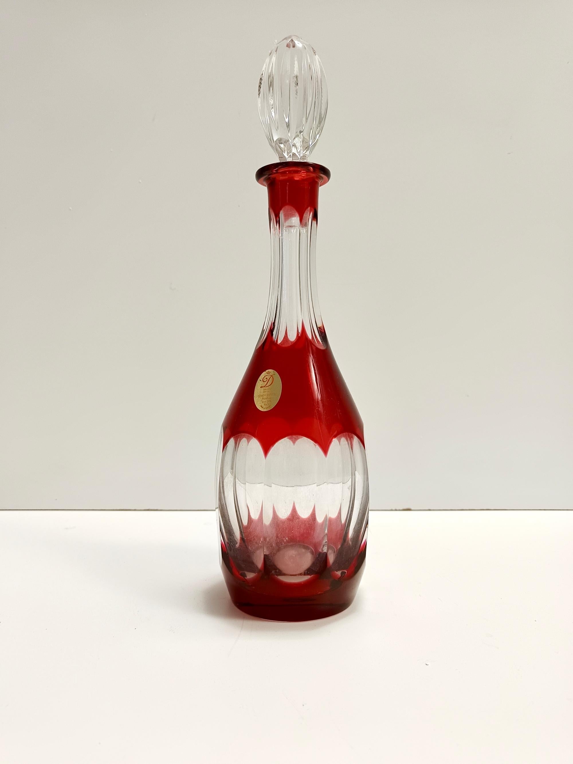 Italian Bohemian Transparent and Red Crystal Decanter Bottle by Dresden Crystal, Italy For Sale