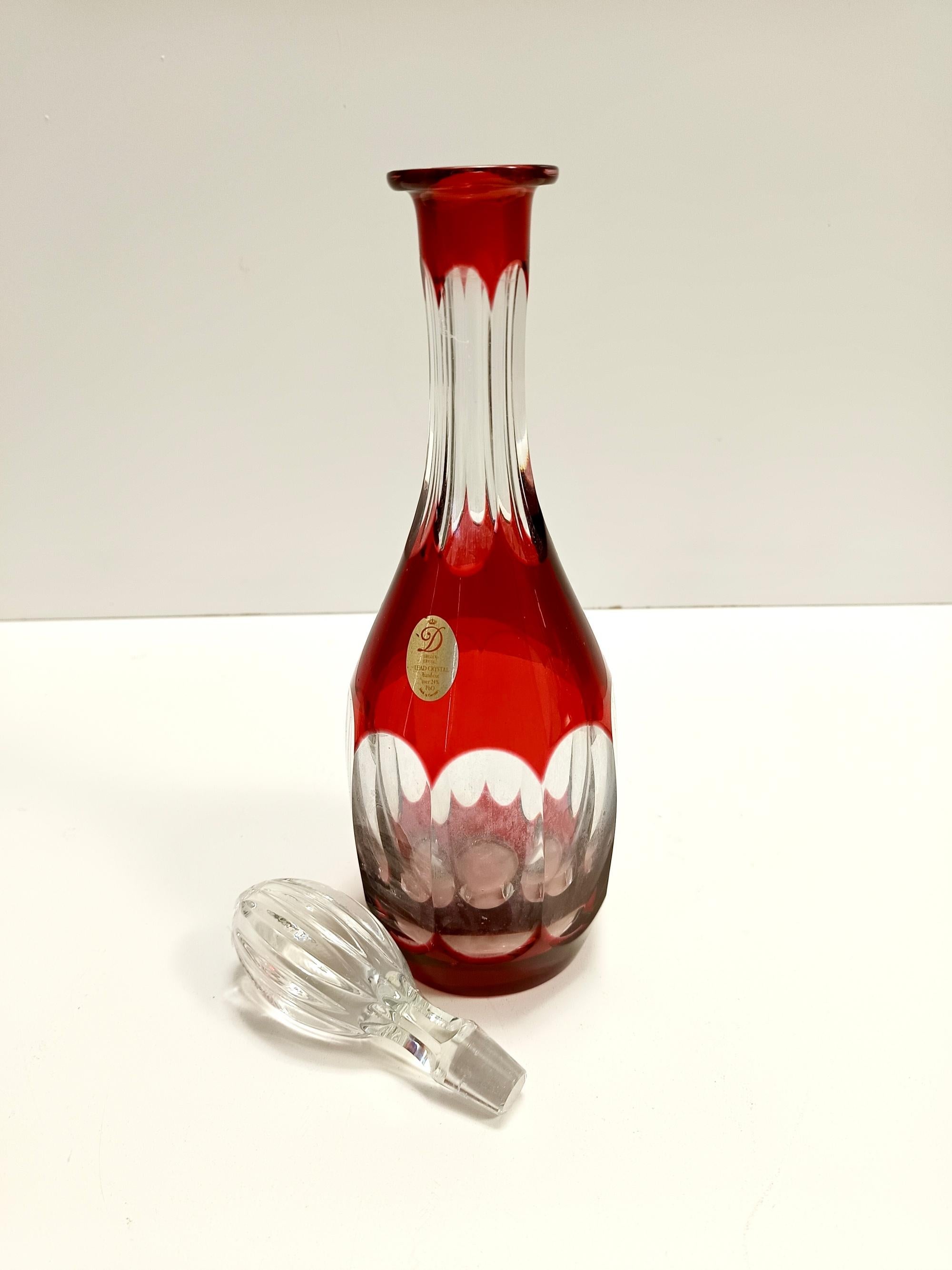 Bohemian Transparent and Red Crystal Decanter Bottle by Dresden Crystal, Italy In Excellent Condition For Sale In Bresso, Lombardy