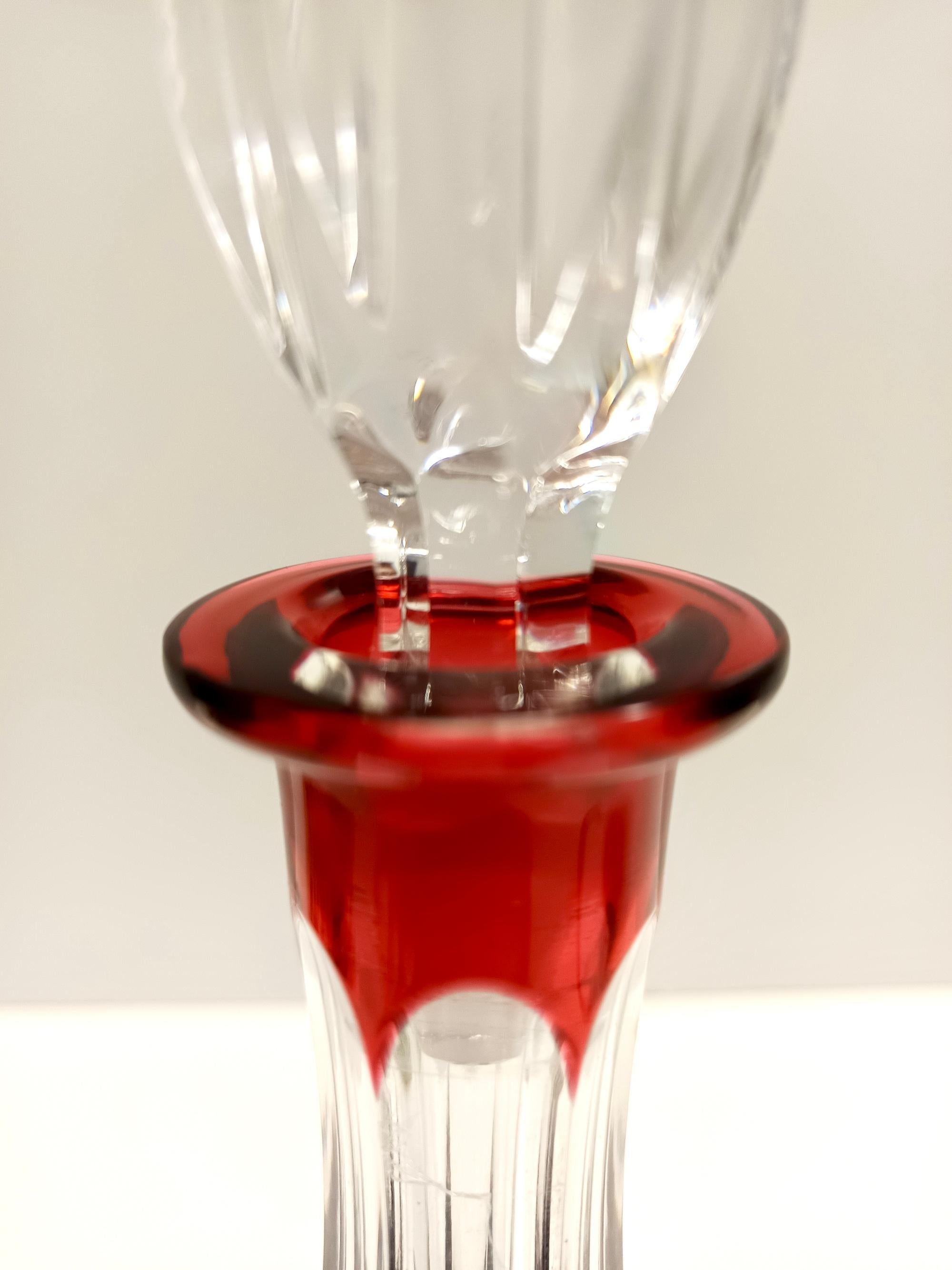Bohemian Transparent and Red Crystal Decanter Bottle by Dresden Crystal, Italy For Sale 2