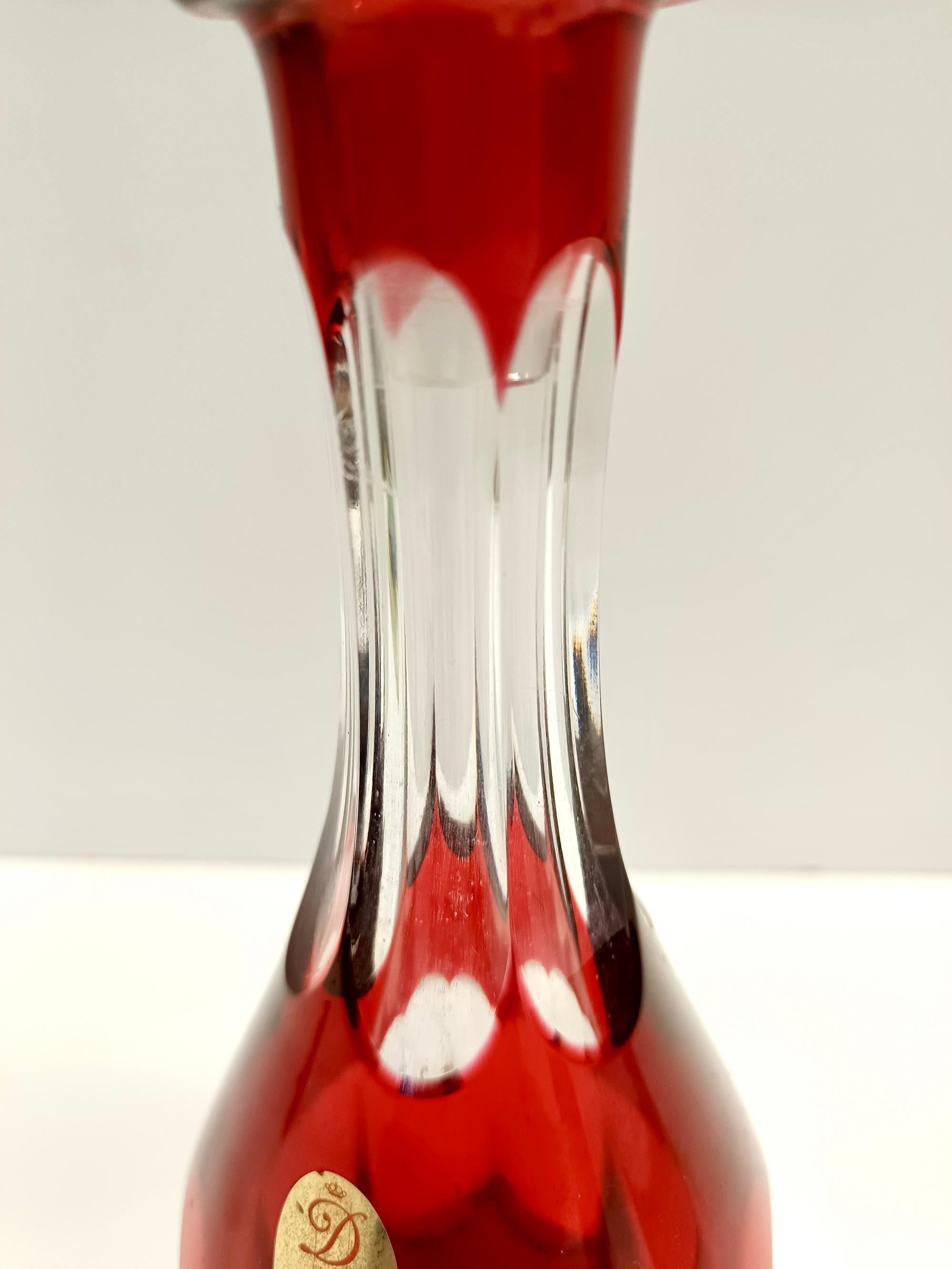 Bohemian Transparent and Red Crystal Decanter Bottle by Dresden Crystal, Italy For Sale 3