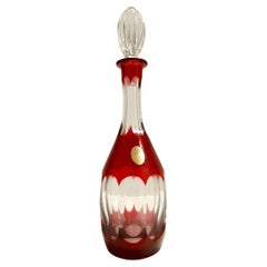 Used Bohemian Transparent and Red Crystal Decanter Bottle by Dresden Crystal, Italy