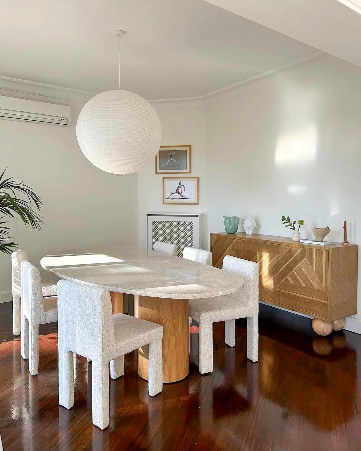 Brushed Bohemian Travertine Dining Table- Boho Marble Table For Sale
