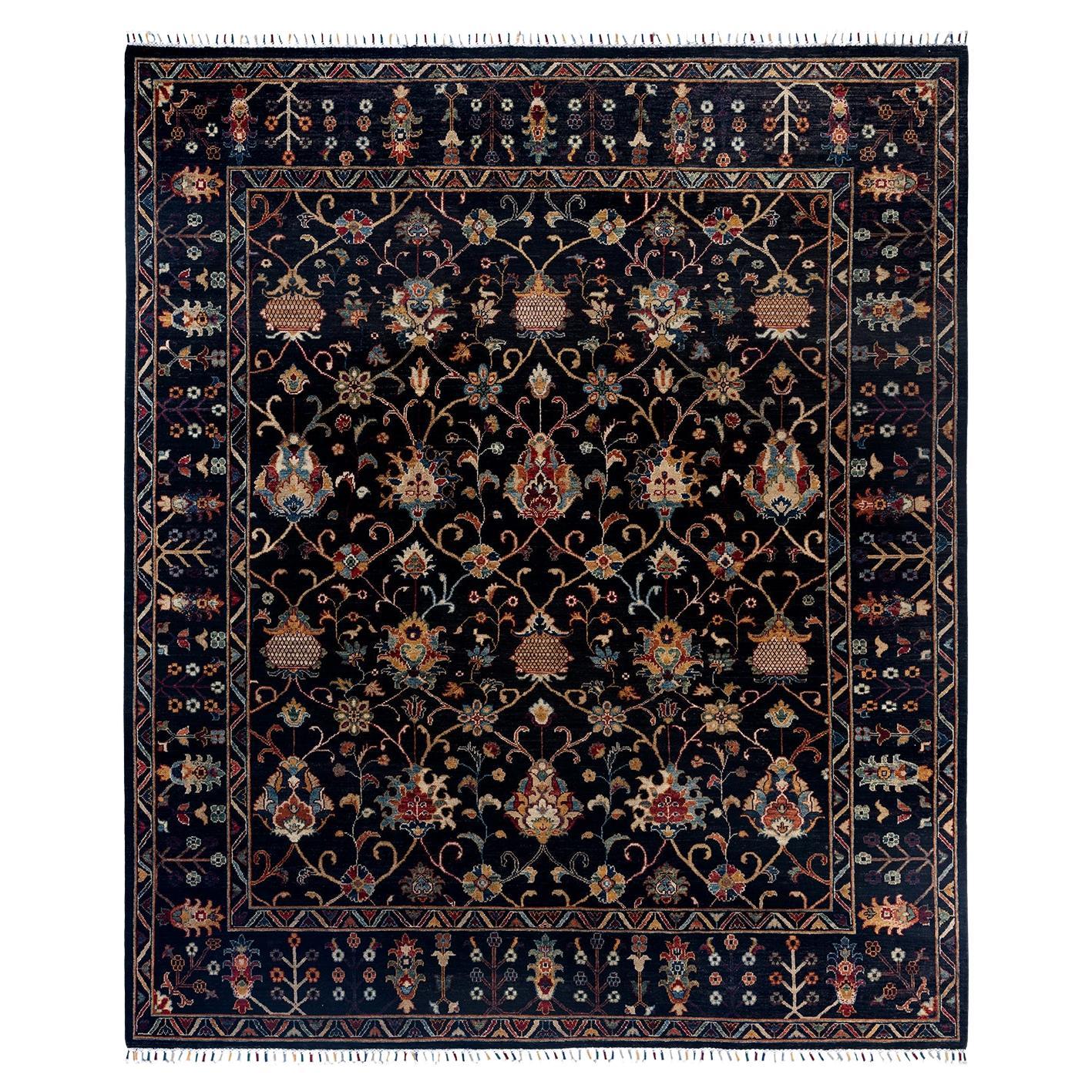 Bohemian Tribal Hand Knotted Wool Black Area Rug 8' 1" x 9' 5"