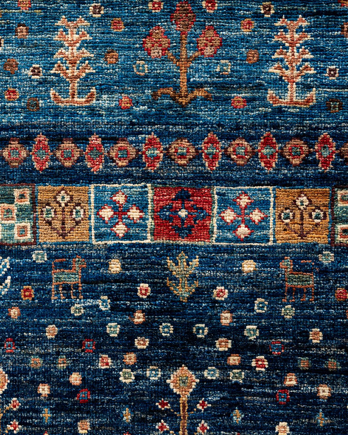 Pakistani Bohemian Tribal Hand Knotted Wool Blue Area Rug 9' 2