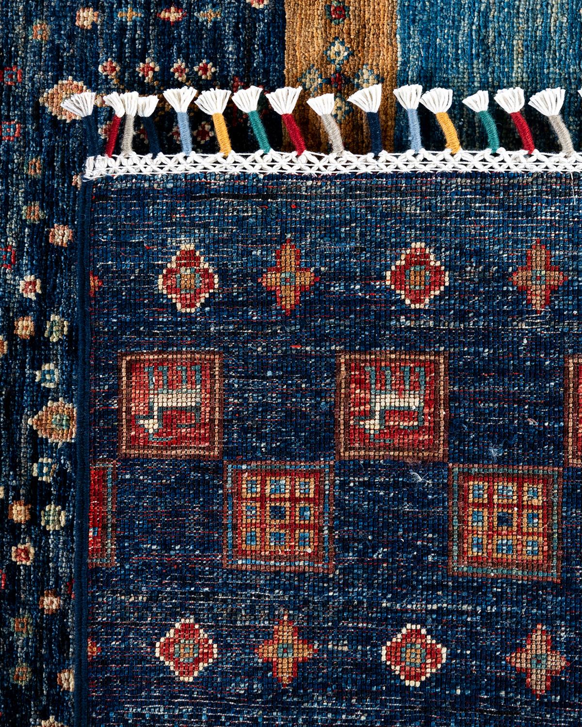 Bohemian Tribal Hand Knotted Wool Blue Area Rug 9' 2