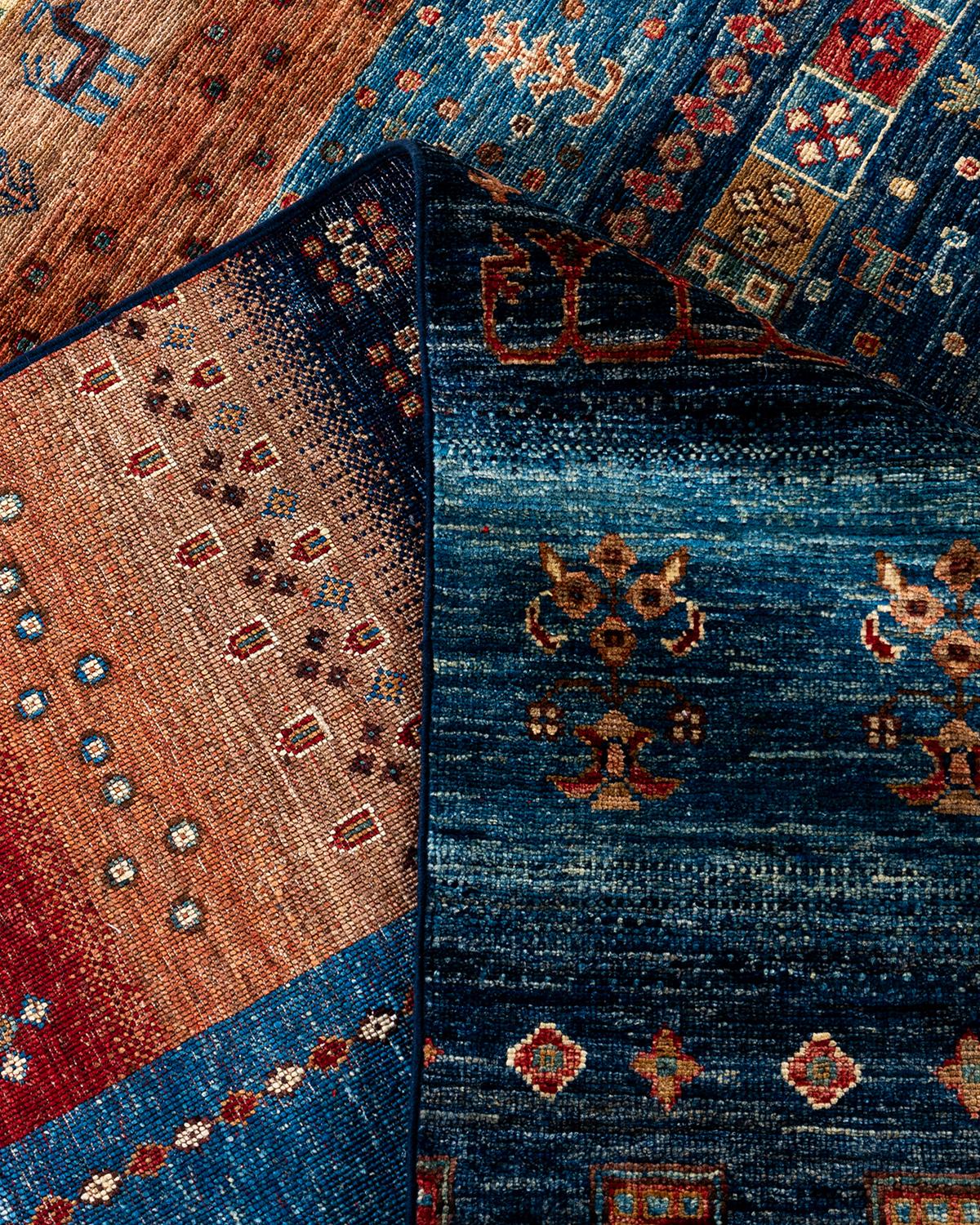 Contemporary Bohemian Tribal Hand Knotted Wool Blue Area Rug 9' 2