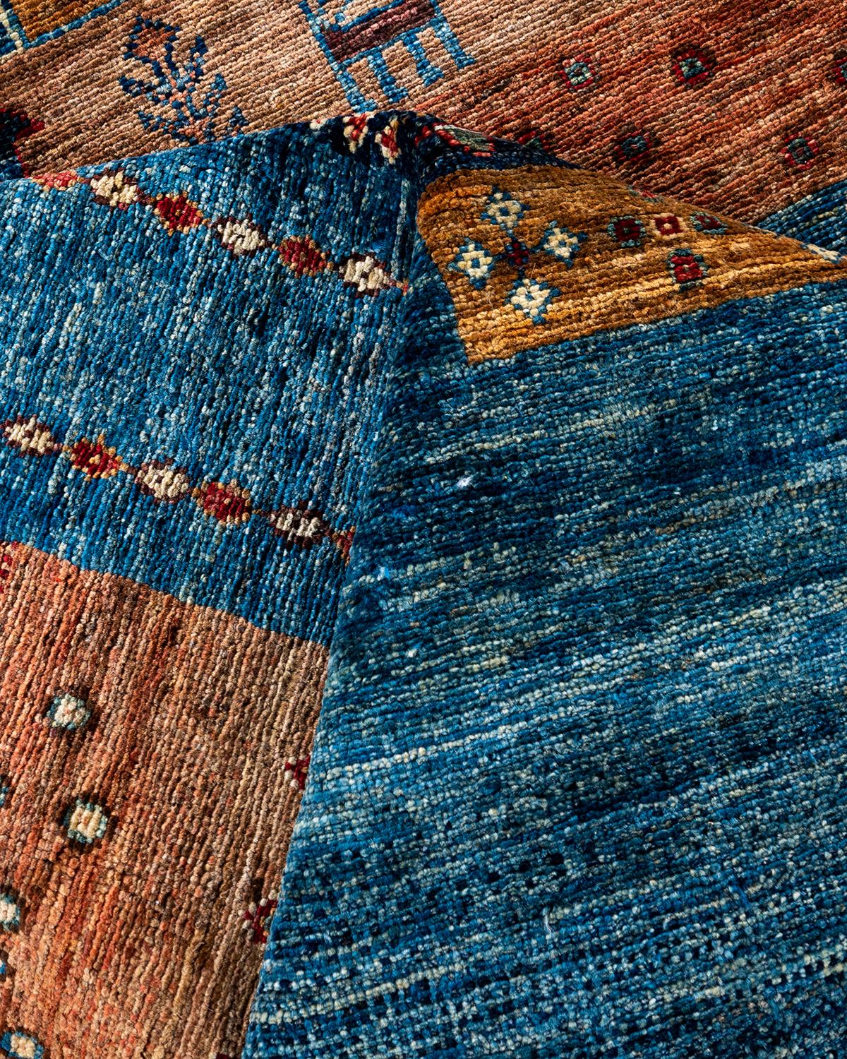 Bohemian Tribal Hand Knotted Wool Blue Area Rug 9' 2