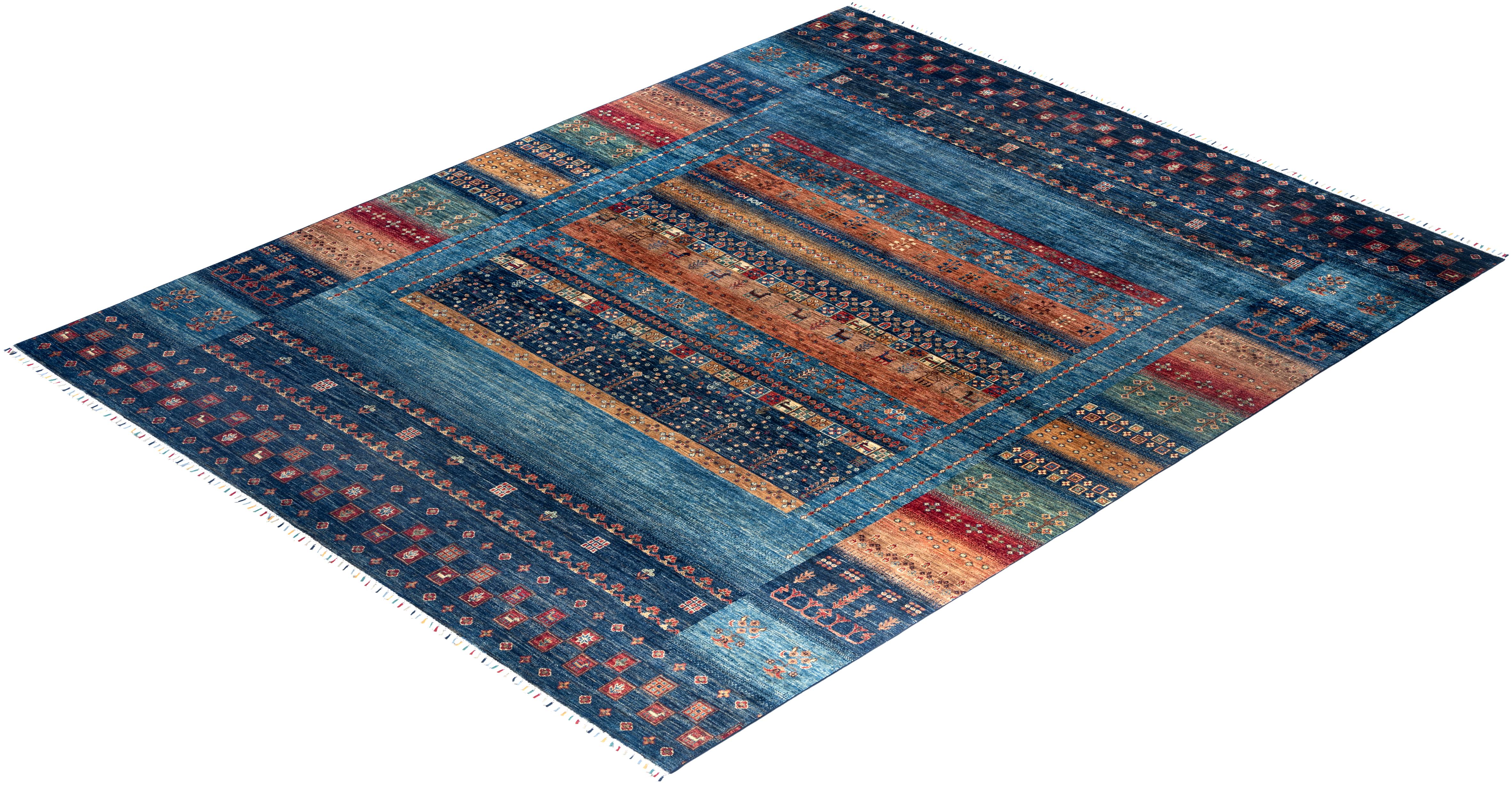 Bohemian Tribal Hand Knotted Wool Blue Area Rug 9' 2