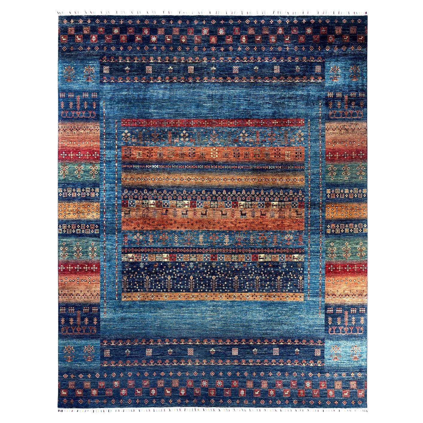 Bohemian Tribal Hand Knotted Wool Blue Area Rug 9' 2" x 11' 8"