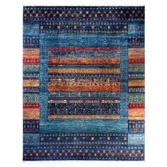 Bohemian Tribal Hand Knotted Wool Blue Area Rug 9' 2" x 11' 8"