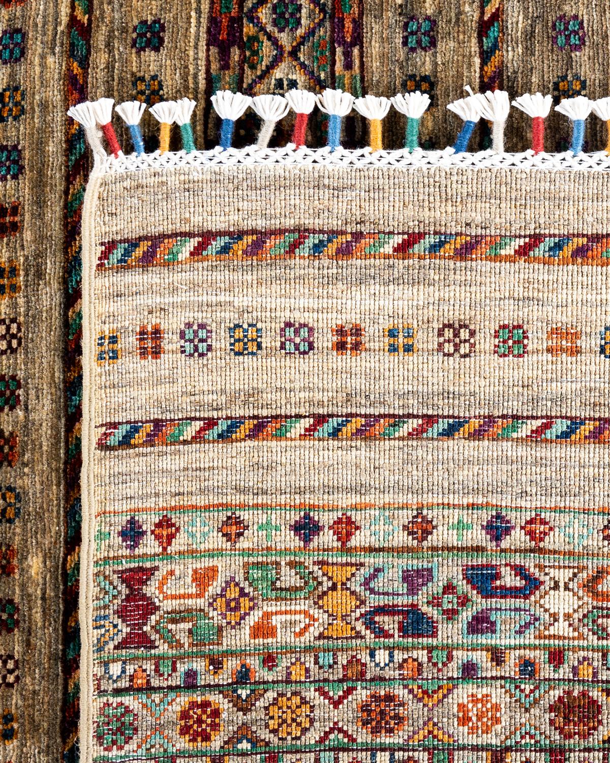 Tapis de table Bohème Tribal en laine nouée à la main Brown 8' 2