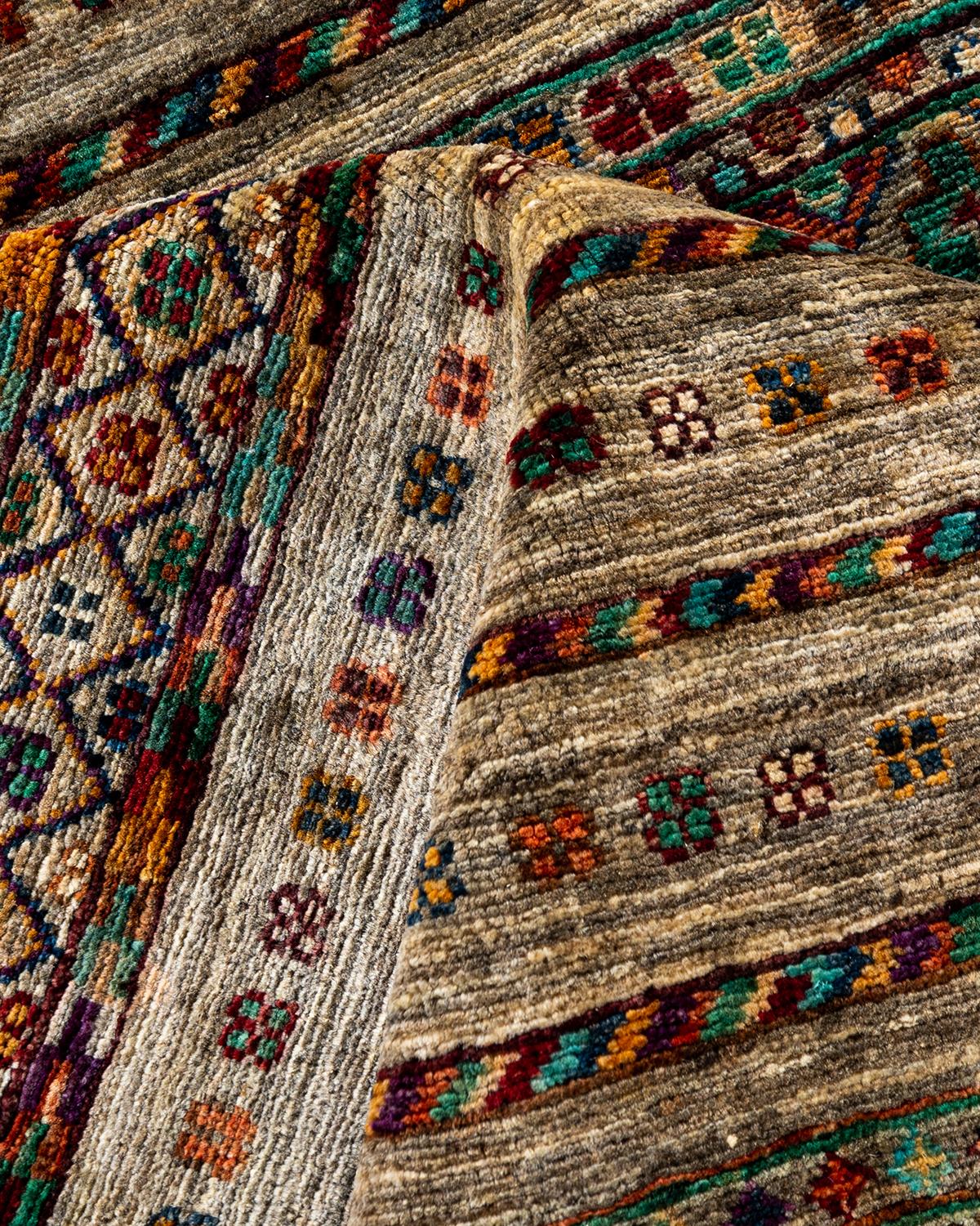 Laine Tapis de table Bohème Tribal en laine nouée à la main Brown 8' 2
