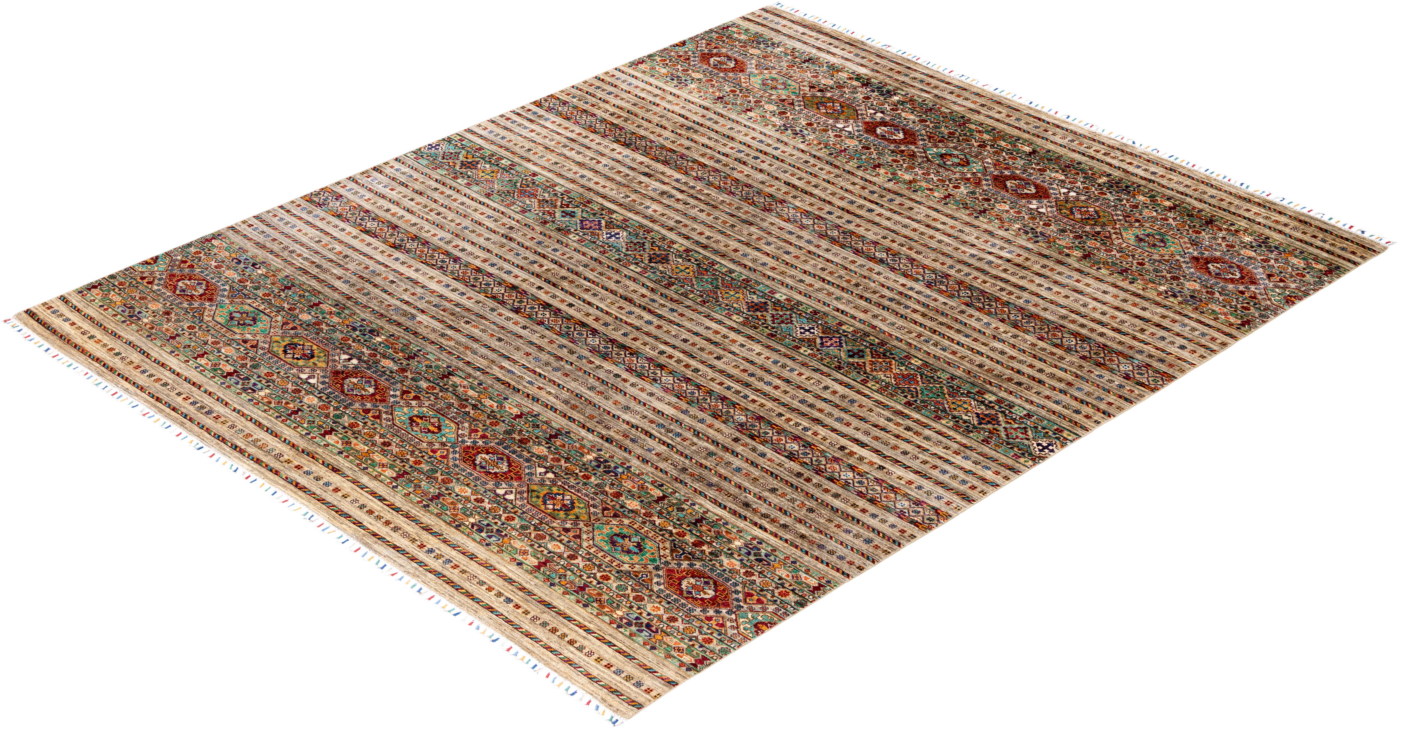 Tapis de table Bohème Tribal en laine nouée à la main Brown 8' 2