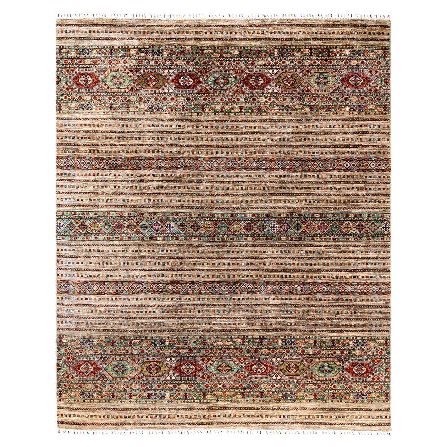 Bohemian Tribal Hand Knotted Wool Brown Area Rug 8' 2" x 9' 10"