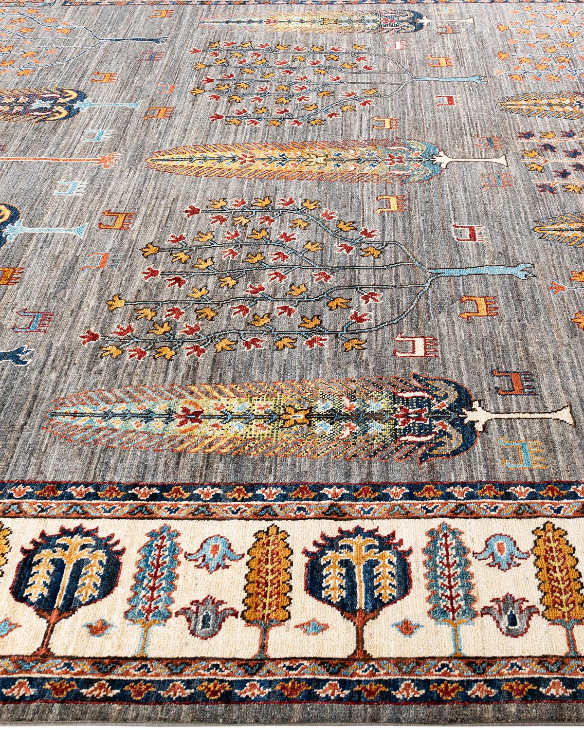 Alfombra Tribal Bohemia de Lana Anudada a Mano Marrón 8' 2