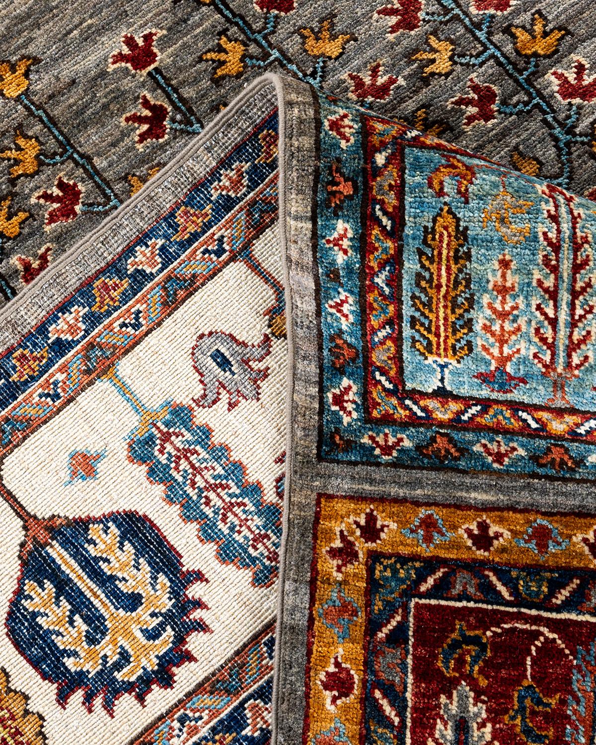 Alfombra Tribal Bohemia de Lana Anudada a Mano Marrón 8' 2