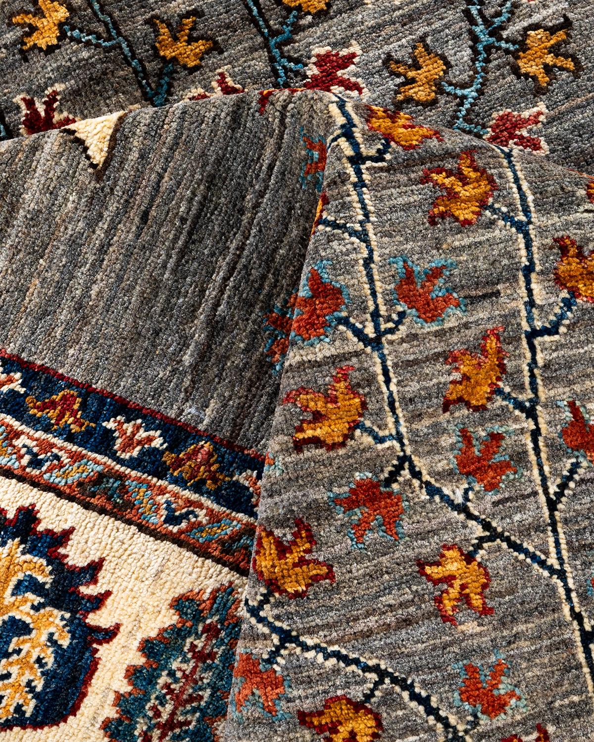Alfombra Tribal Bohemia de Lana Anudada a Mano Marrón 8' 2