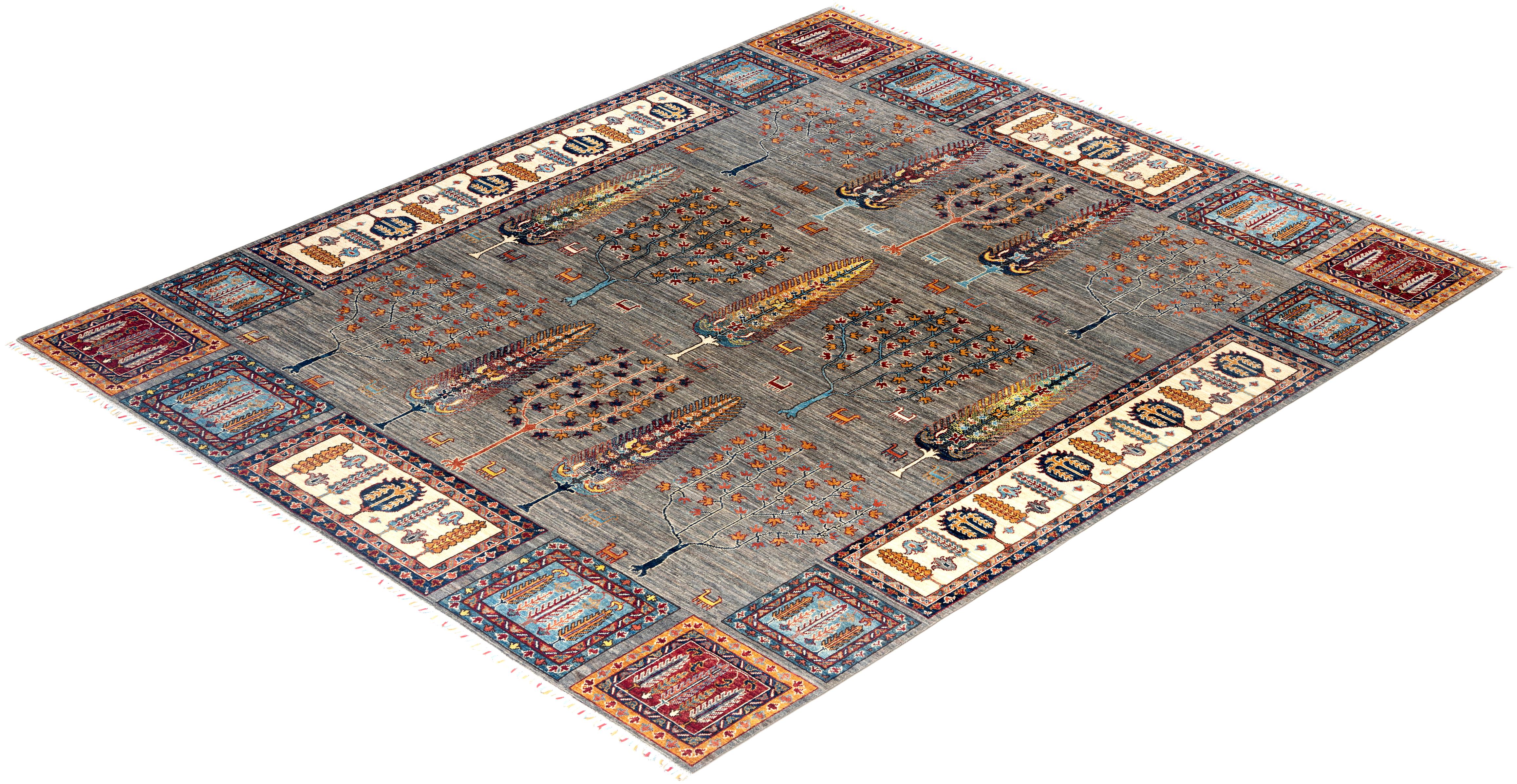 Alfombra Tribal Bohemia de Lana Anudada a Mano Marrón 8' 2