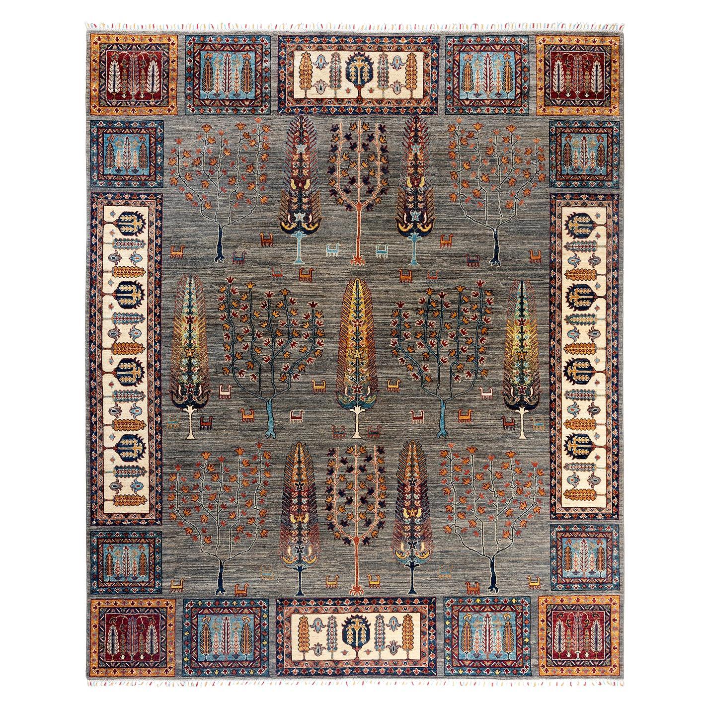 Bohemian Tribal Hand Knotted Wool Brown Area Rug 8' 2" x 9' 9"