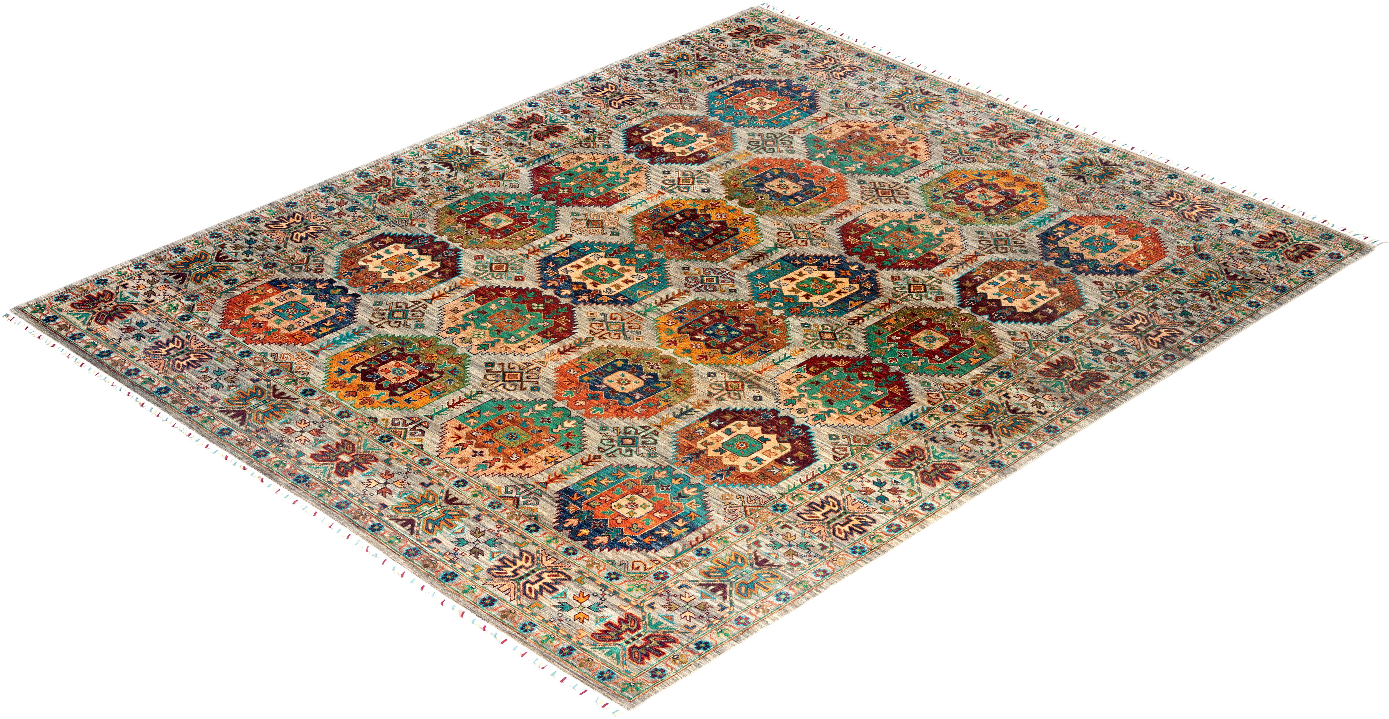 Tapis de table Bohème Tribal en laine nouée à la main Brown 8' 3