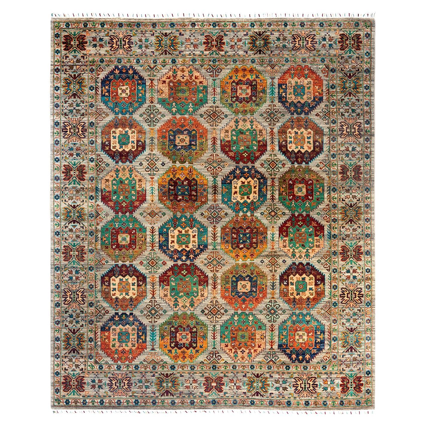 Bohemian Tribal Hand Knotted Wool Brown Area Rug 8' 3" x 9' 10"