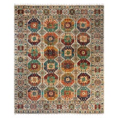Bohemian Tribal Hand Knotted Wool Brown Area Rug 8' 3" x 9' 10"