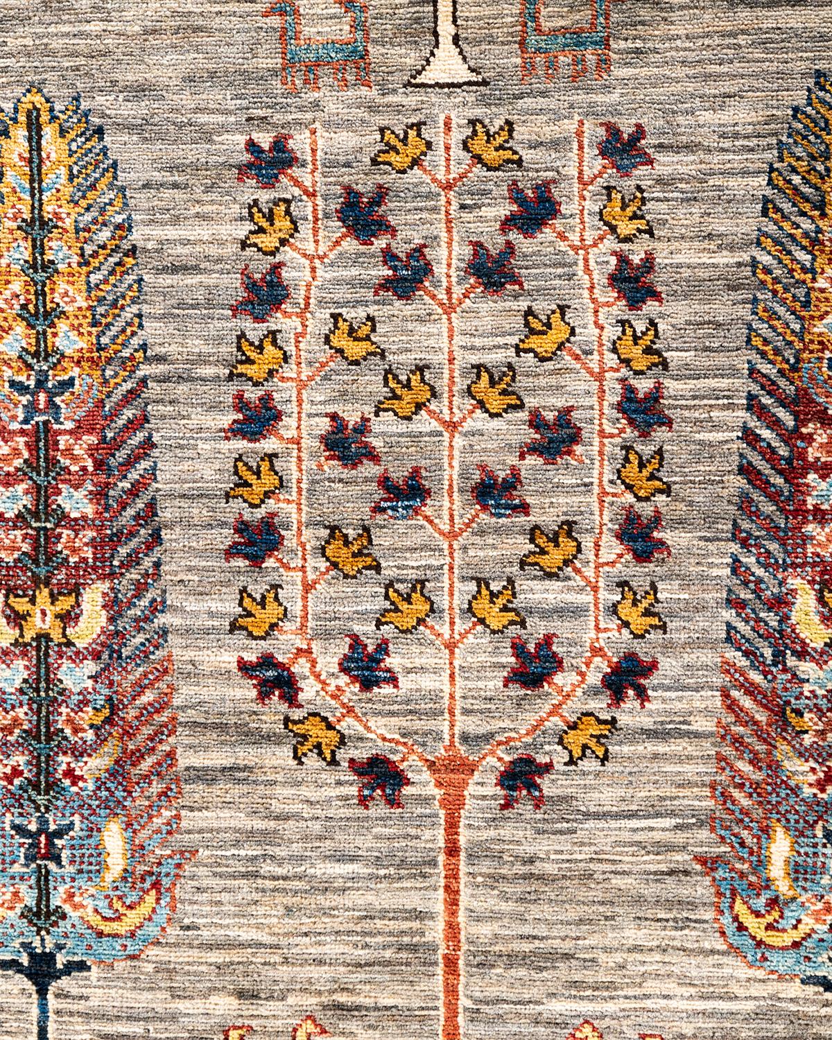 Pakistanais Tapis de zone Bohème Tribal en laine nouée à la main Brown 8' 3