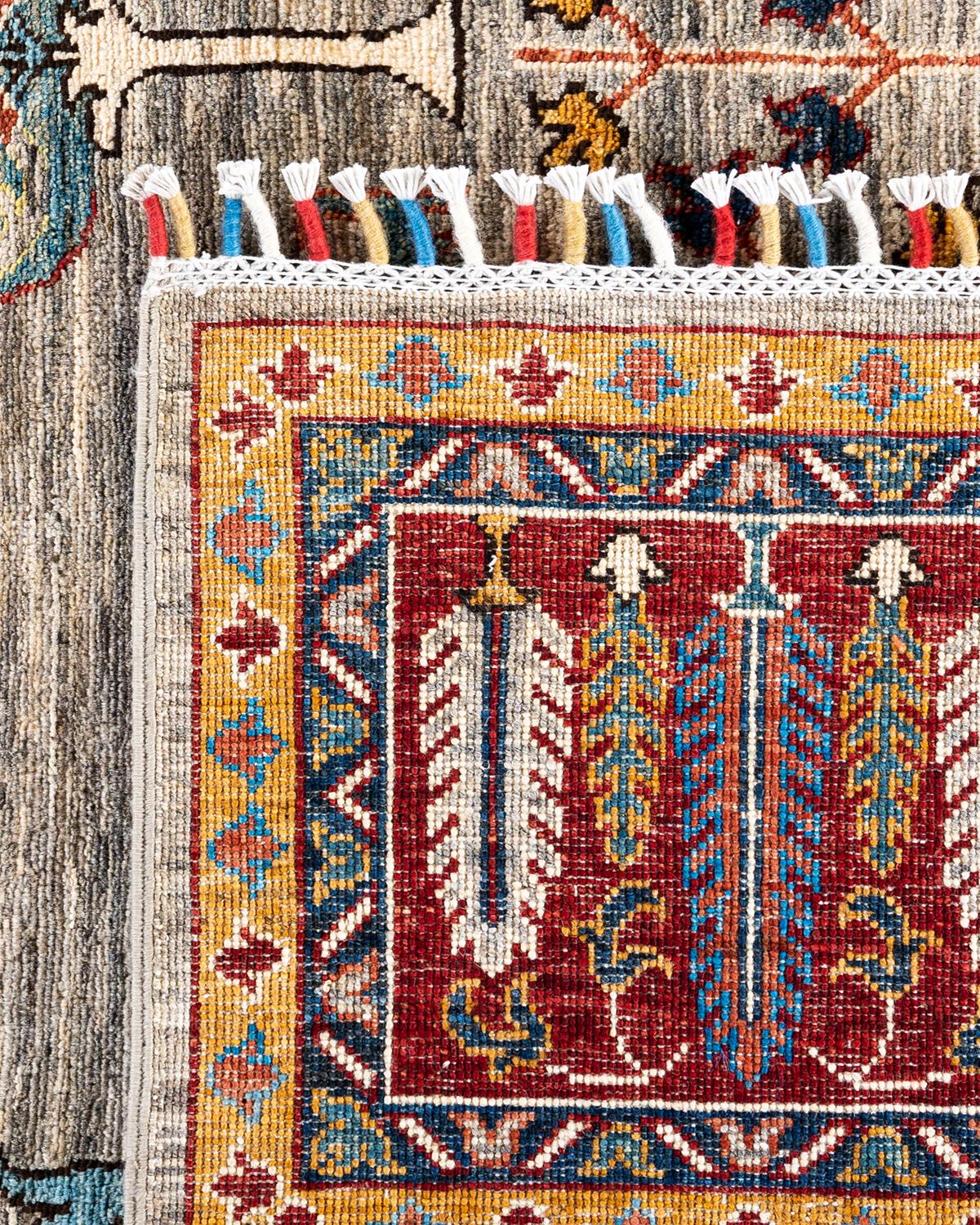 Tapis de zone Bohème Tribal en laine nouée à la main Brown 8' 3