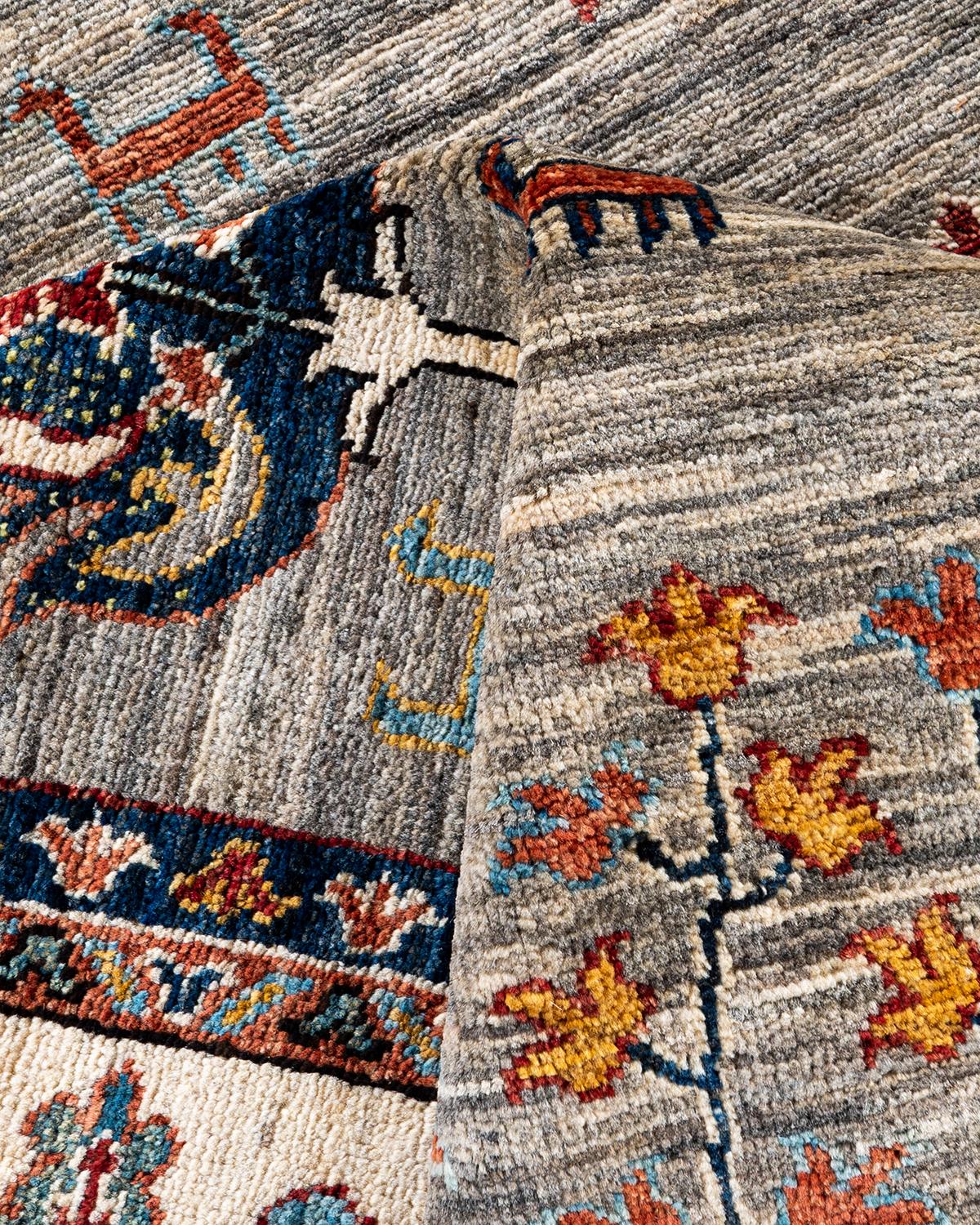 Laine Tapis de zone Bohème Tribal en laine nouée à la main Brown 8' 3