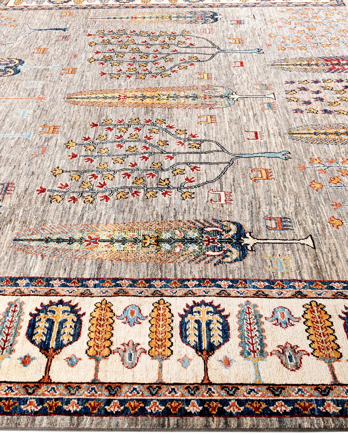 Hand-Knotted Bohemian Tribal Hand Knotted Wool Brown Area Rug 8' 4
