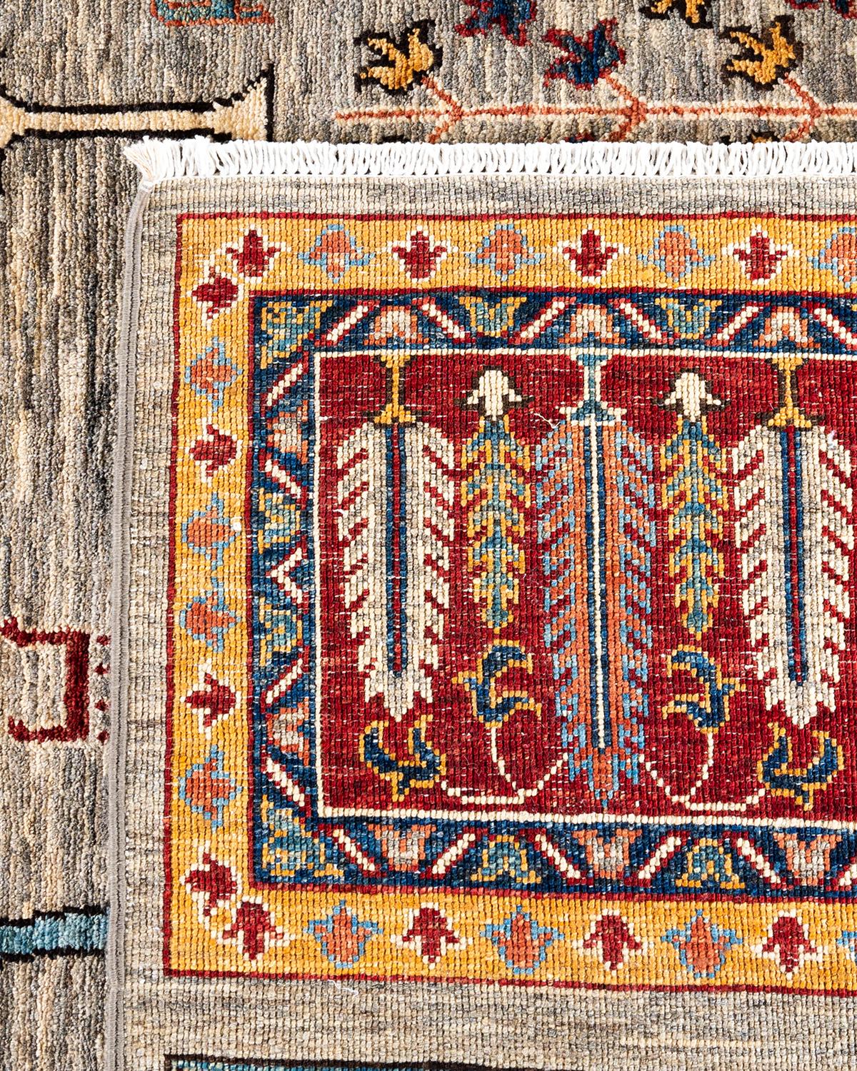 Bohemian Tribal Hand Knotted Wool Brown Area Rug 8' 4