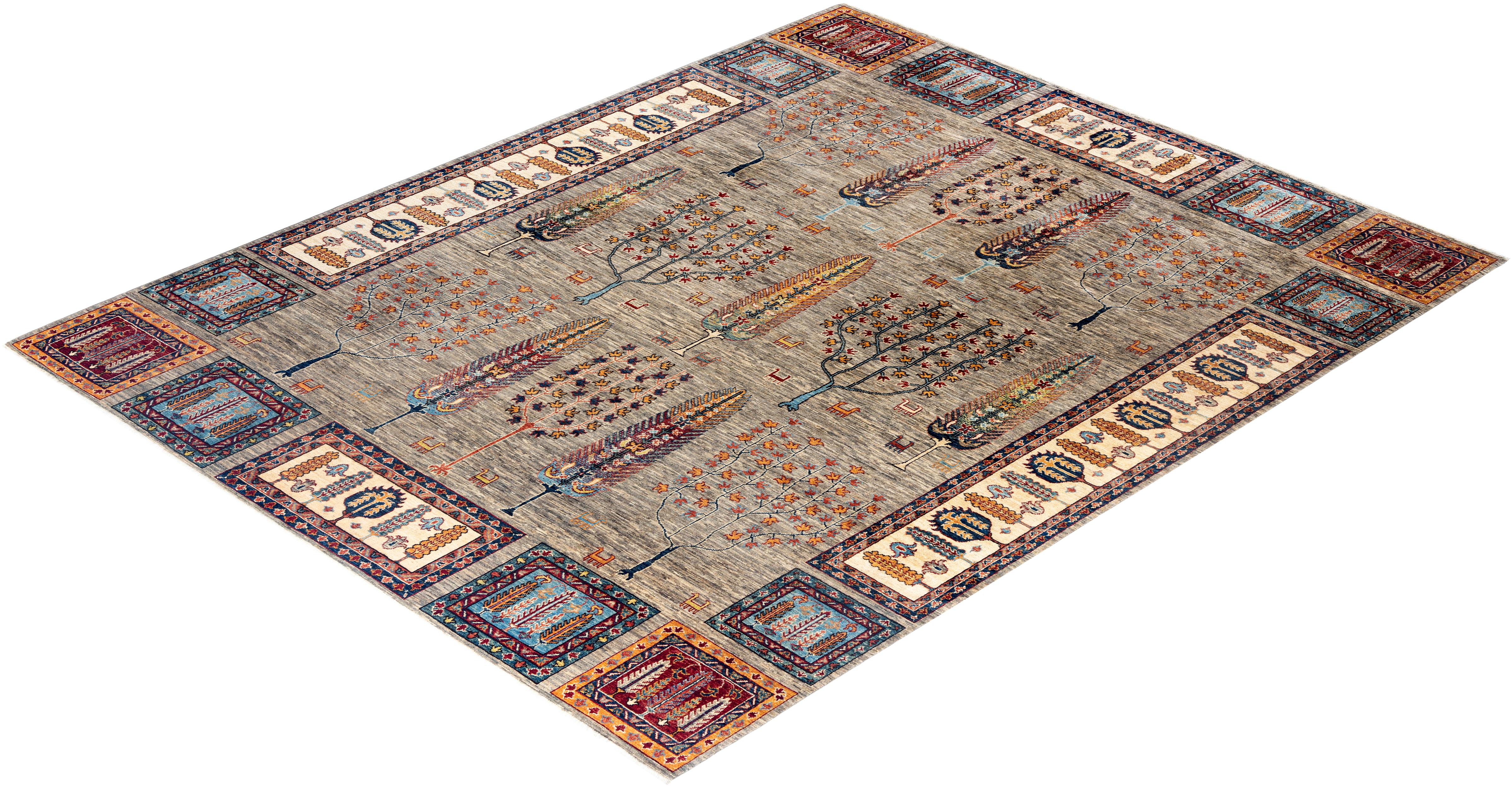 Bohemian Tribal Hand Knotted Wool Brown Area Rug 8' 4