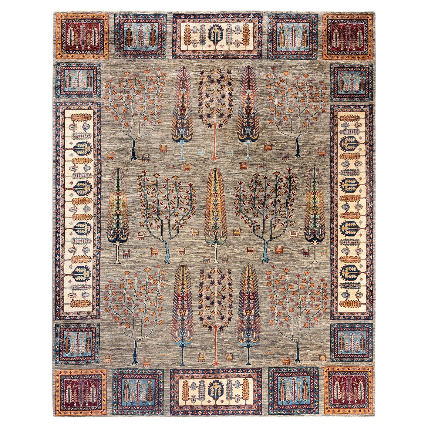 Bohemian Tribal Hand Knotted Wool Brown Area Rug 8' 4" x 10' 4" For Sale