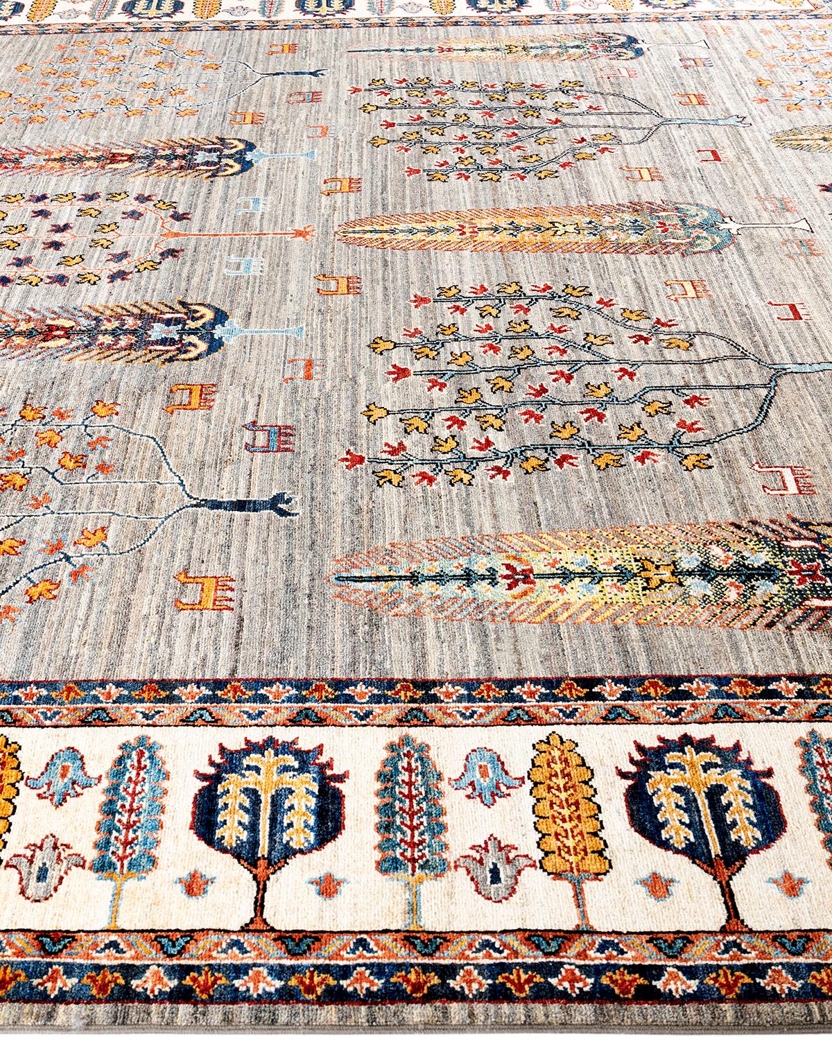 Hand-Knotted Bohemian Tribal Hand Knotted Wool Brown Area Rug 9' 0