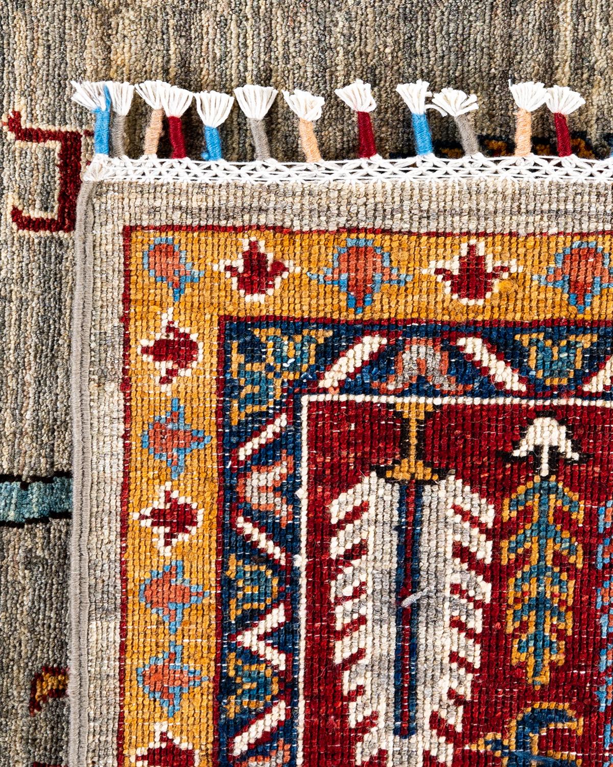 Bohemian Tribal Hand Knotted Wool Brown Area Rug 9' 0