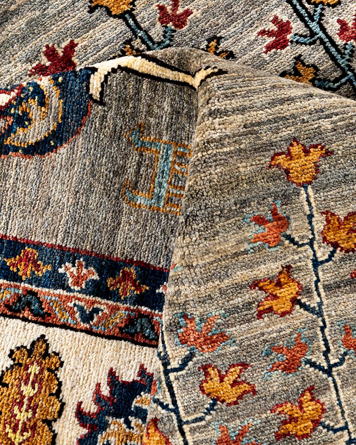 Bohemian Tribal Hand Knotted Wool Brown Area Rug 9' 0