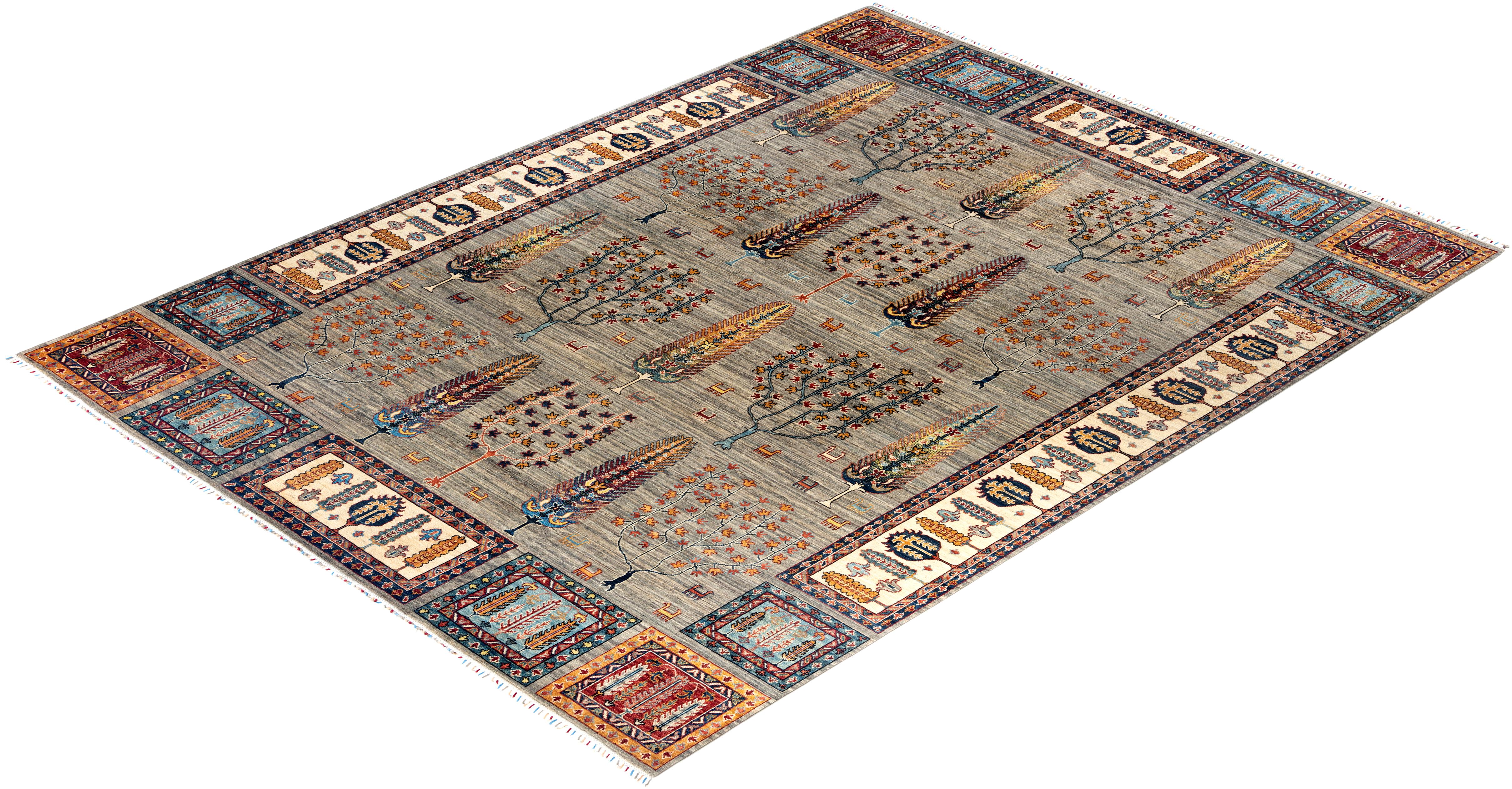 Bohemian Tribal Hand Knotted Wool Brown Area Rug 9' 0