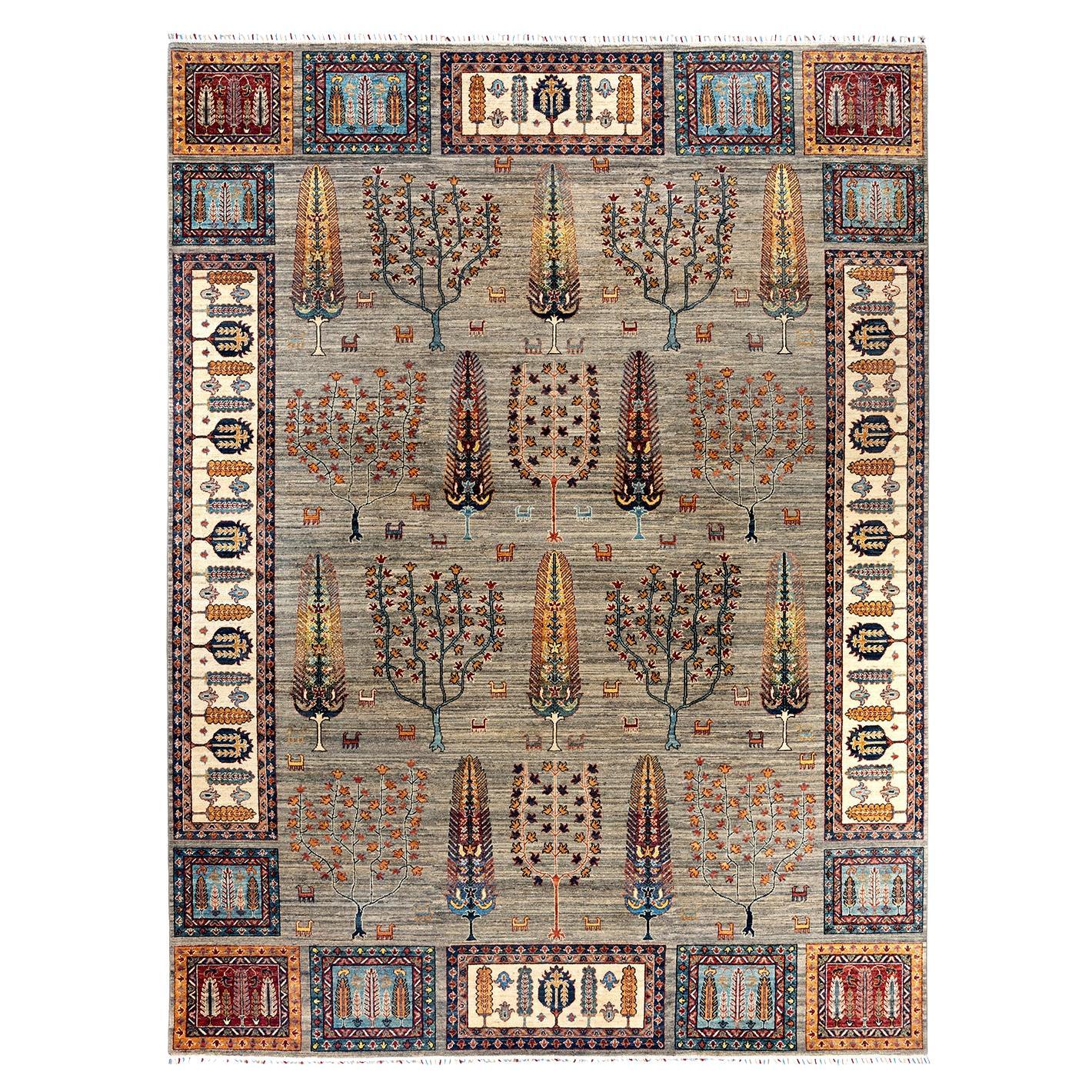 Bohemian Tribal Hand Knotted Wool Brown Area Rug 9' 0" x 11' 9"