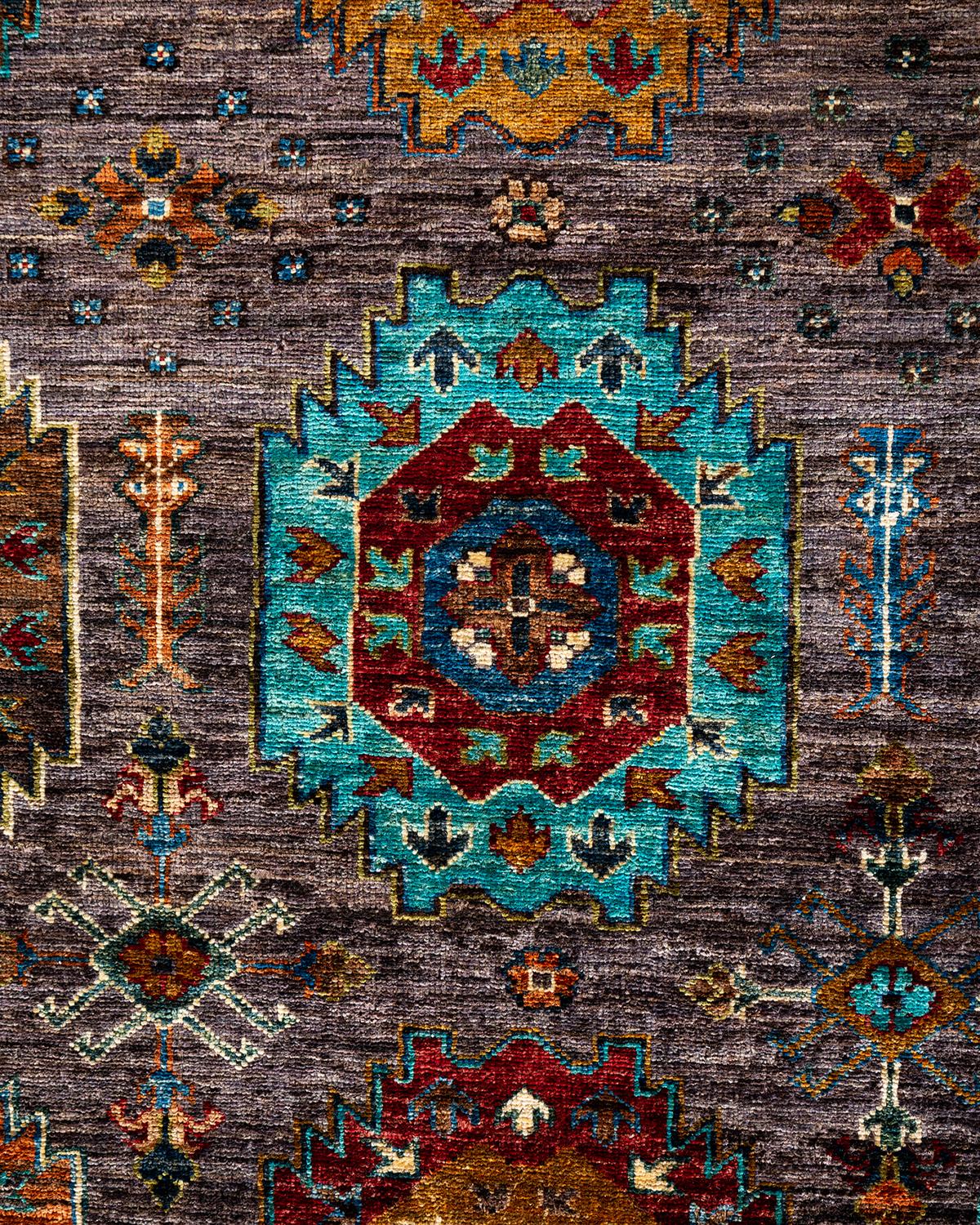 Pakistani Bohemian Tribal Hand Knotted Wool Brown Area Rug 9' 1