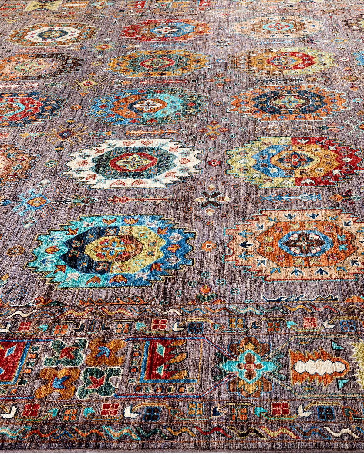 Hand-Knotted Bohemian Tribal Hand Knotted Wool Brown Area Rug 9' 1