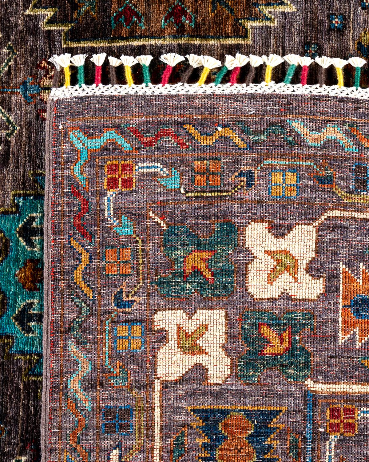 Bohemian Tribal Hand Knotted Wool Brown Area Rug 9' 1