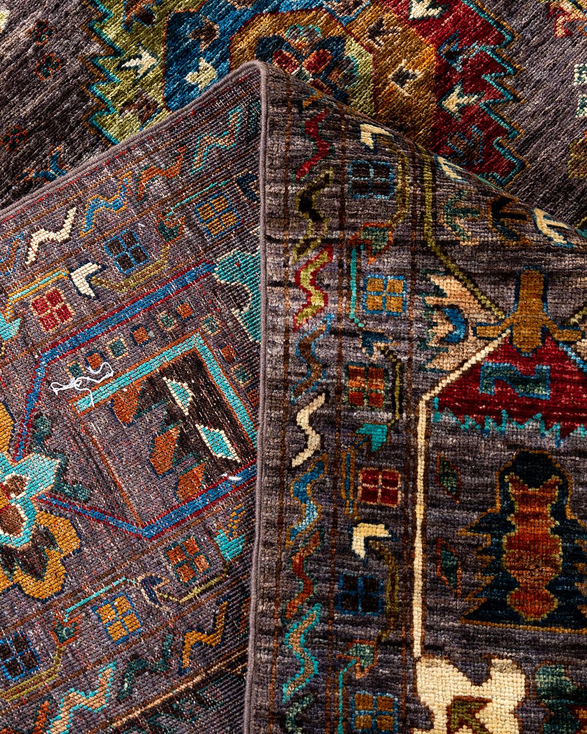 Contemporary Bohemian Tribal Hand Knotted Wool Brown Area Rug 9' 1