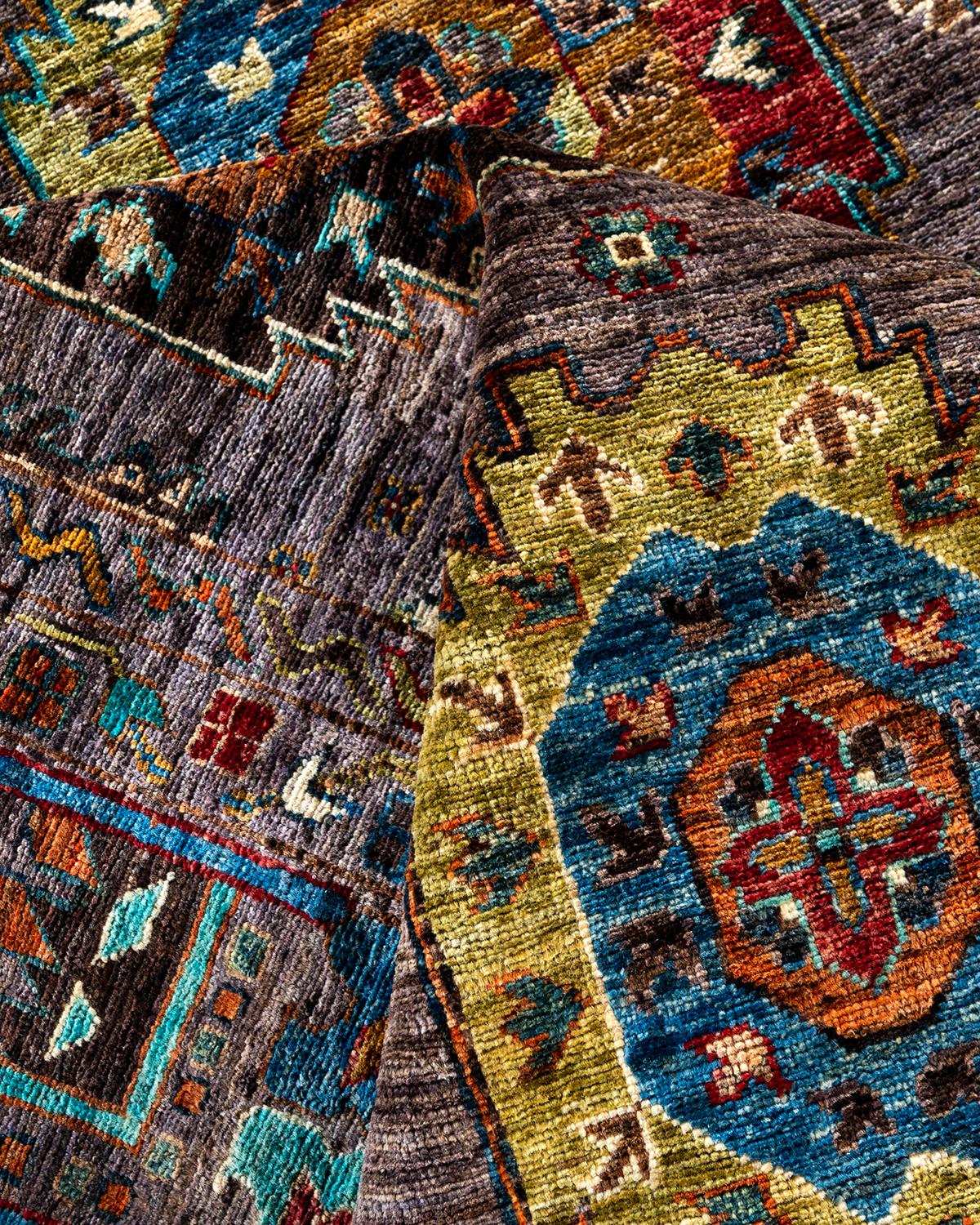 Bohemian Tribal Hand Knotted Wool Brown Area Rug 9' 1